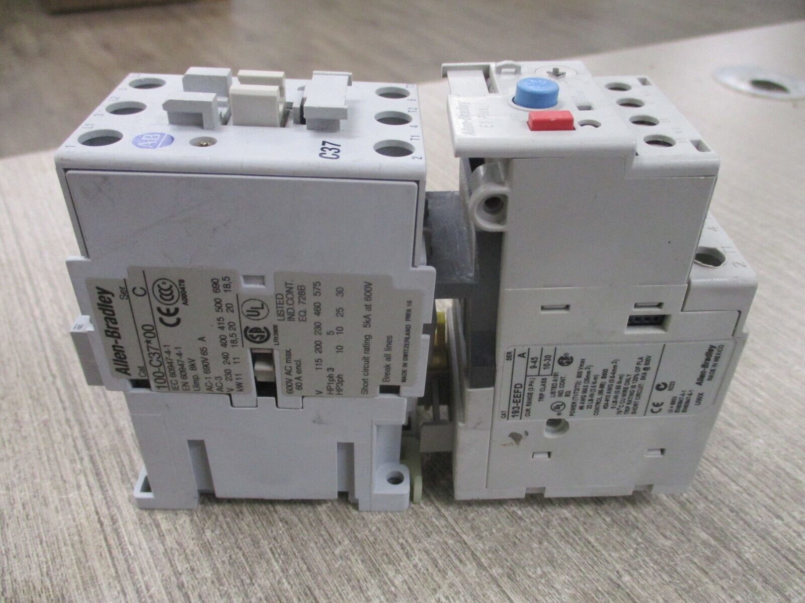 Allen-Bradley Starter 100-C37*00/193-EEFD 120V Coil Trip : 9-45A 600V Used