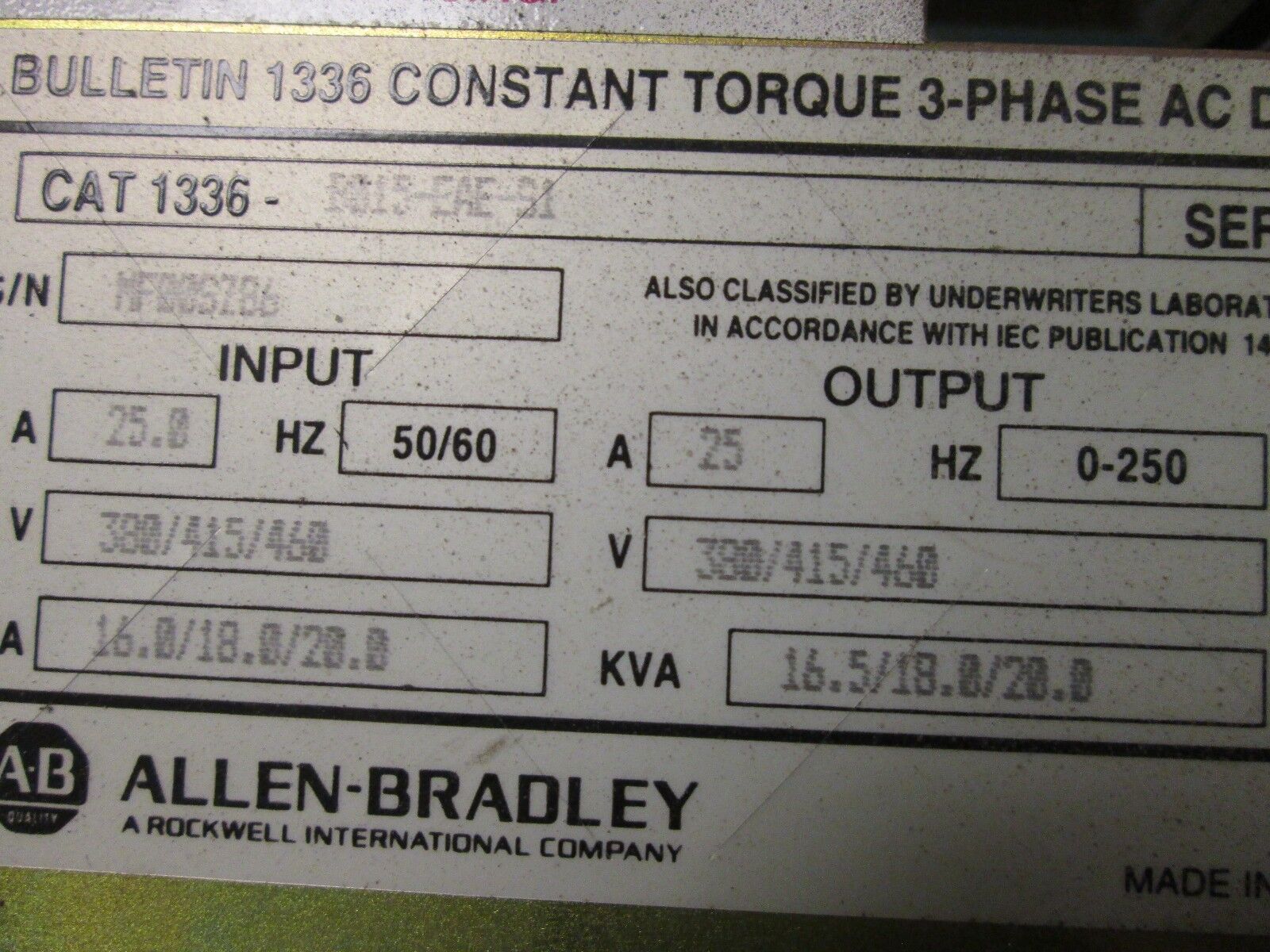 Allen-Bradley AC Drive 1336-B015-EAE-S1 15HP *L3 Board* Used