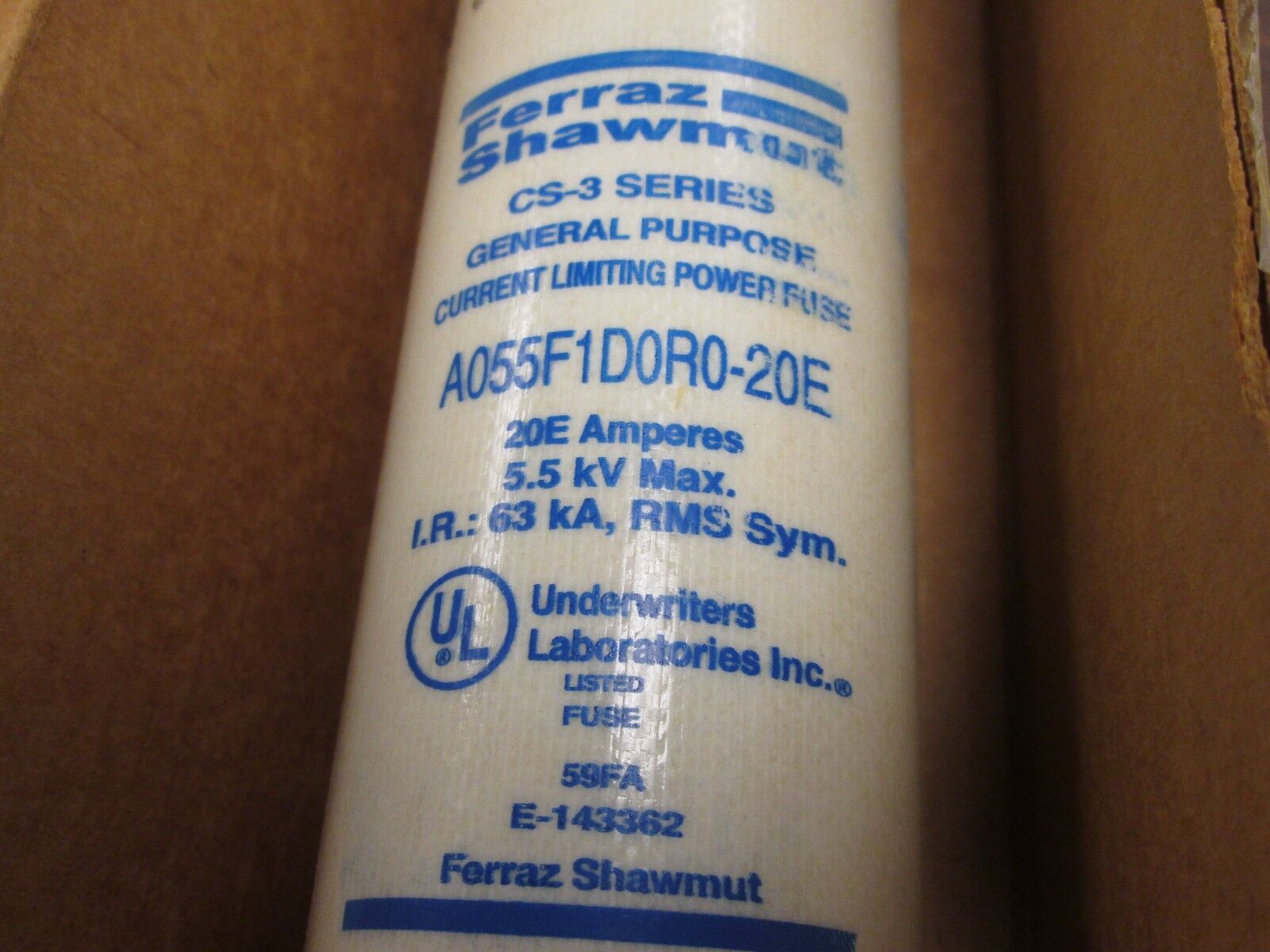 Ferraz Shawmut Amp-Trap Fuse A055F1D0R0-20E 5.5KV 20E Amps New Surplus