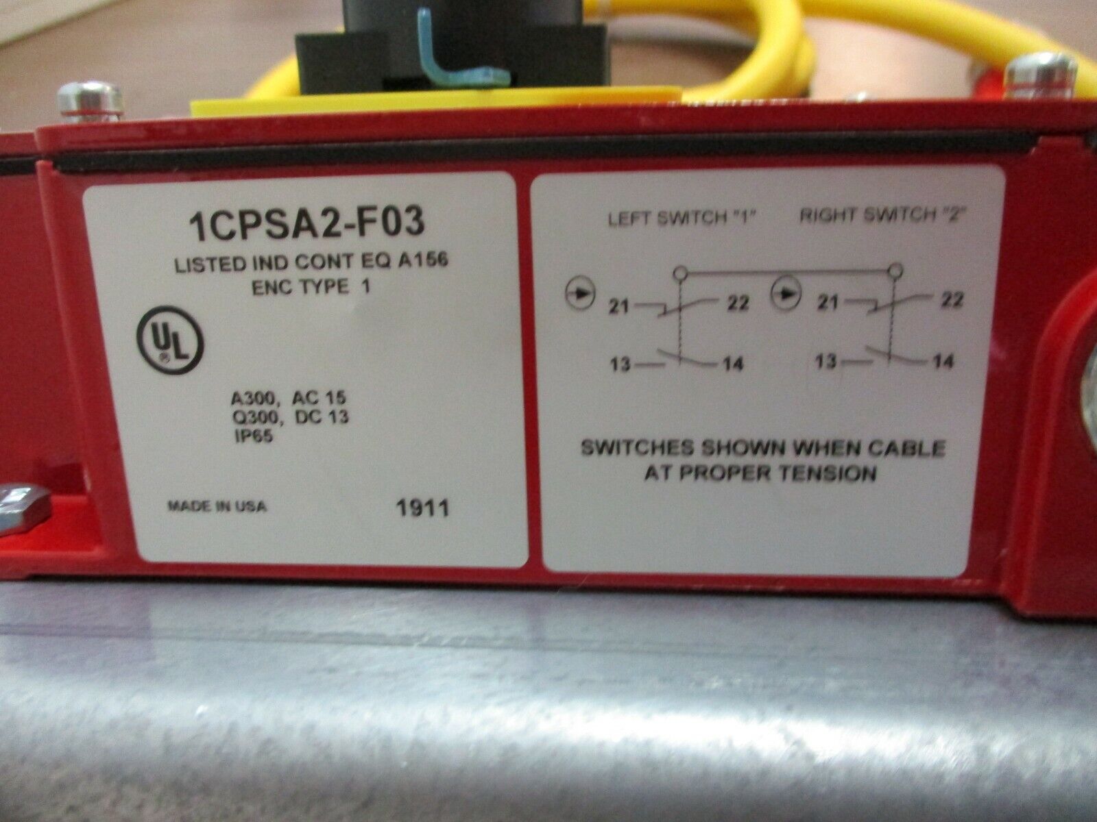 Honeywell Micro Switch Cable Pull Switch 1CPSA2-F03 w/ Mounting Plate