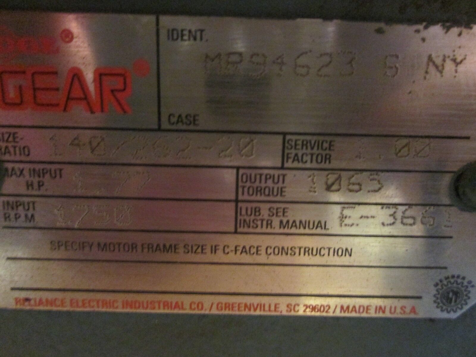 Dodge Reducer w/ Clutch Brake 140/262-20 Ratio 20:1 Horton 801624 Clutch Brake