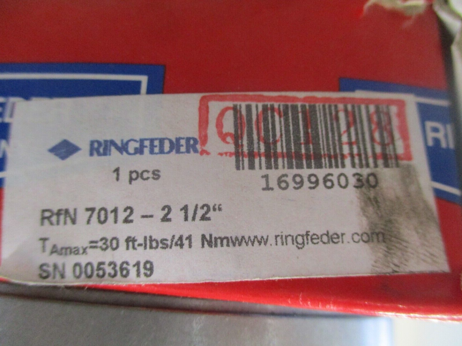 Ringfeder Locking Assembly RfN 7012 - 2 1/2" 30ft-1bs New Surplus