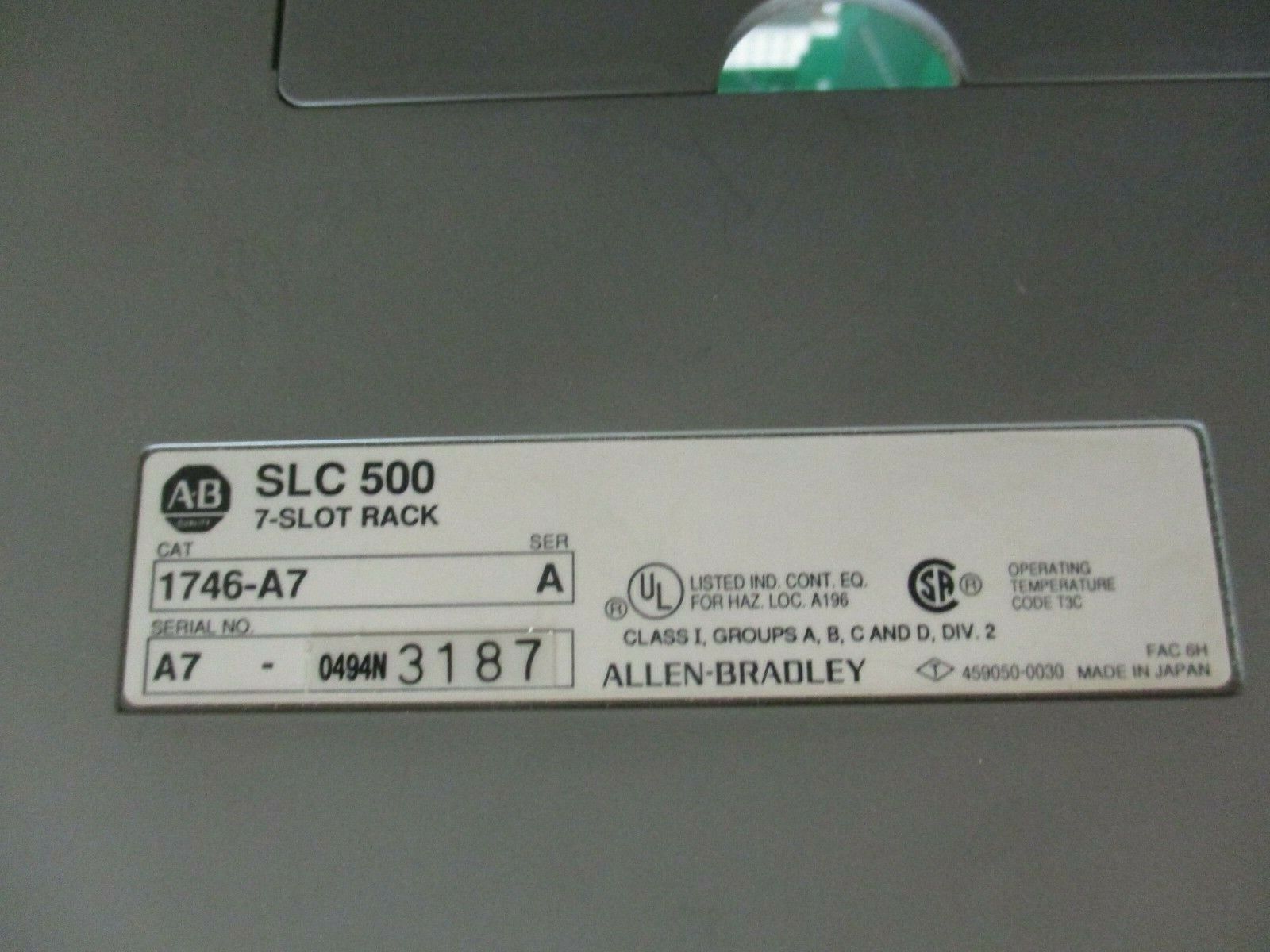 Allen-Bradley SLC 500 PLC Rack w/ Power Supply 1746-A7 / 1746-P2 Ser. A 7-Slot