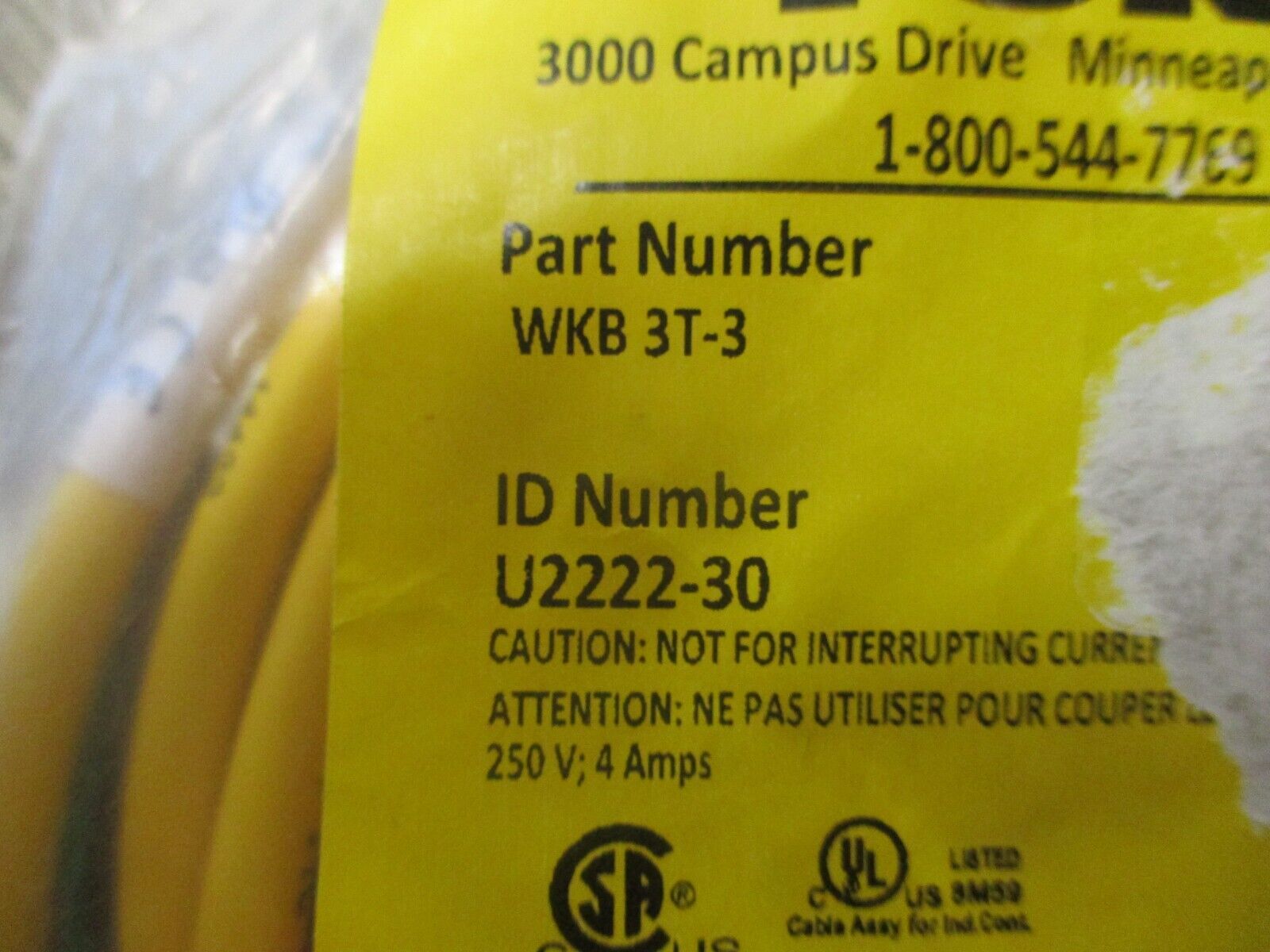 Turck Microfast Cordset WKB 3T-3 250V 4A New Surplus