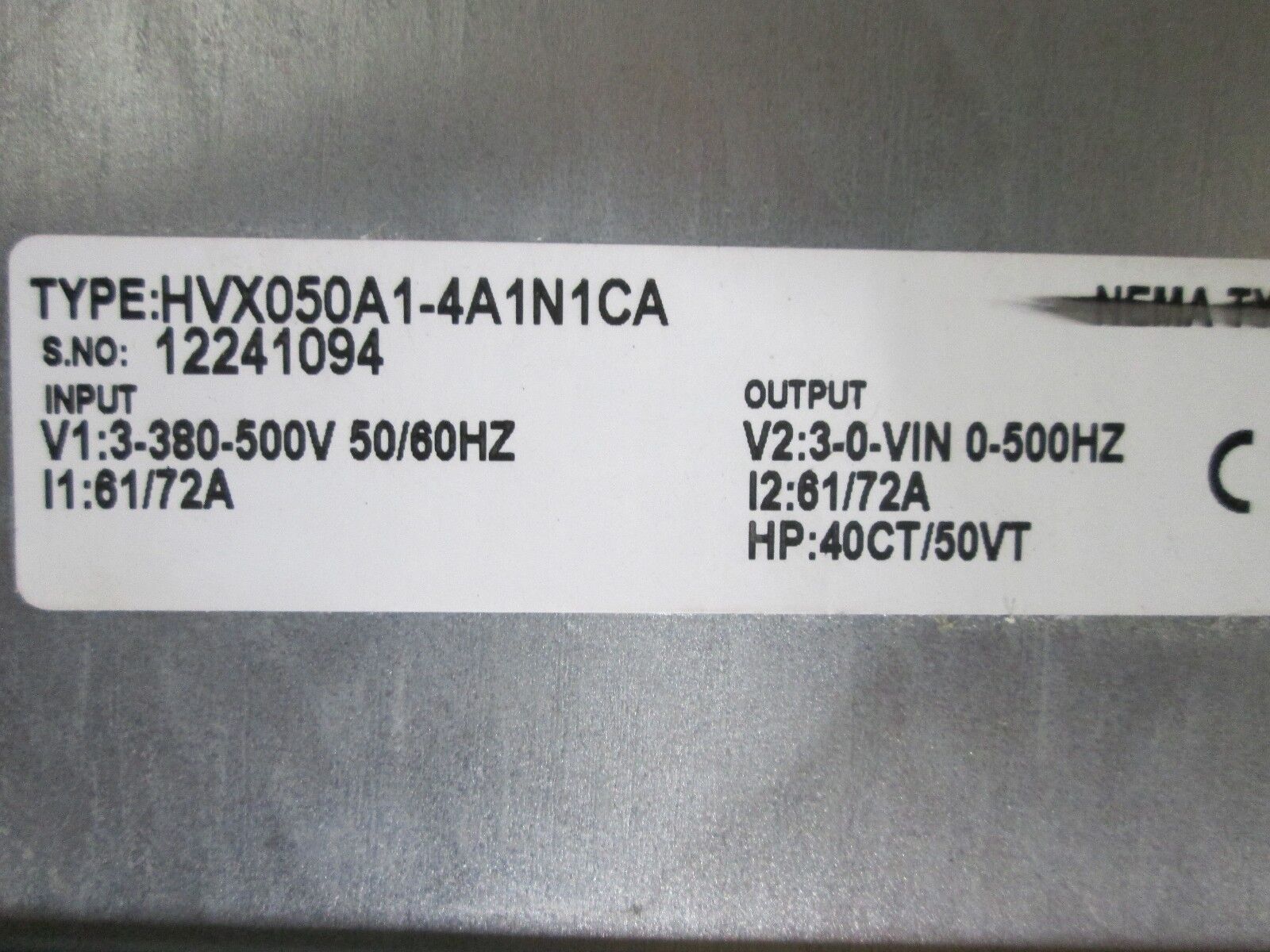 Cutler-Hammer HVX 9000 AC Drive HVX050A1-4A1N1CA 50HP 3Ph Used