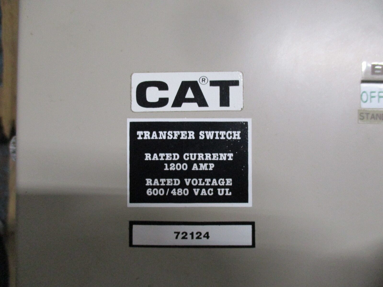 CAT Transfer Switch 72124 1200A 480/600V For Parts/Not Working