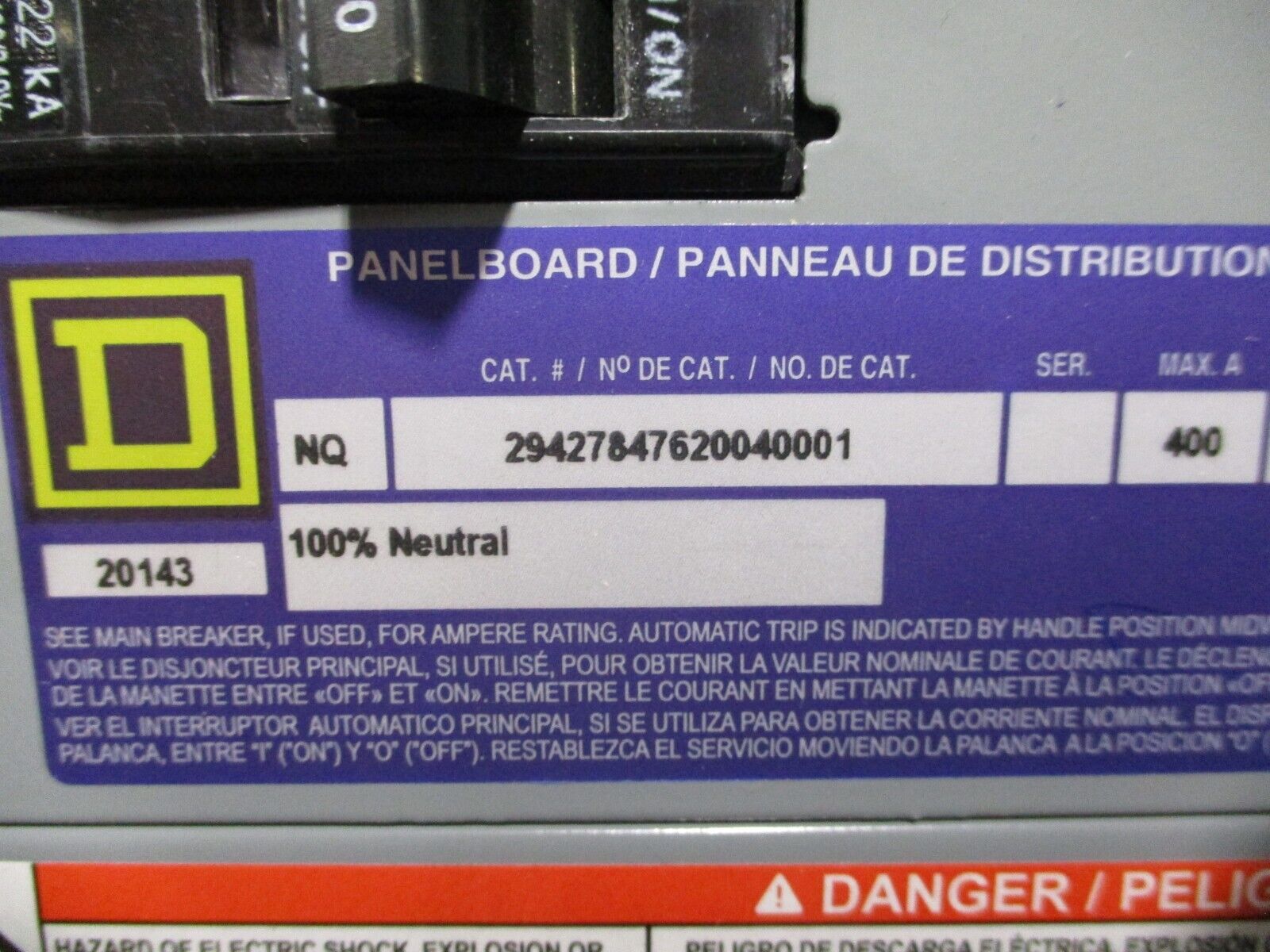 Main Lug NQ Panelboard Interior w/ Box & Cover 400A 208Y/120V 4W 3Ph 54-Space