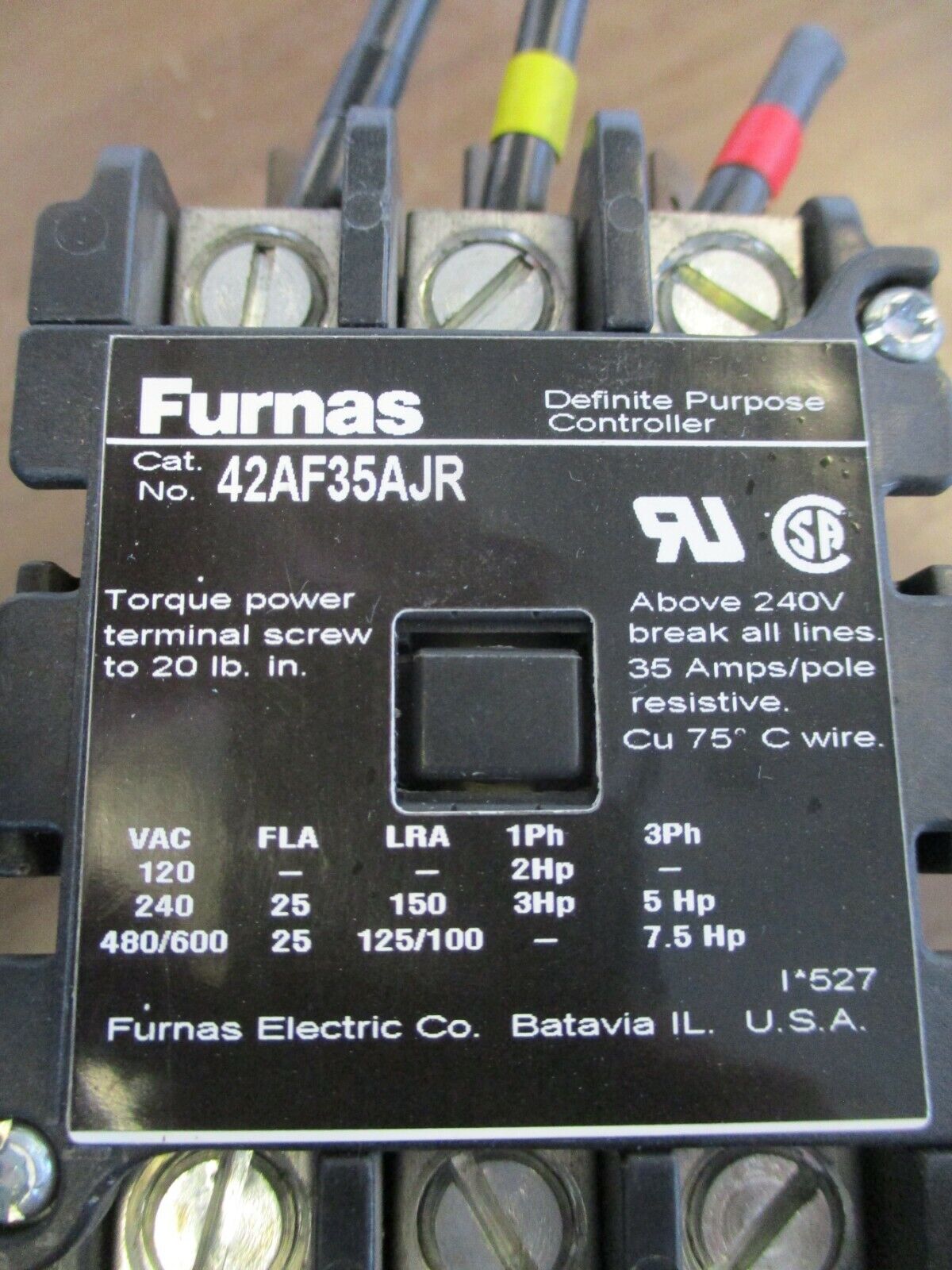 Furnas Definite Purpose Contactor 42AF35AJR 24V Coil 25A 600V Used