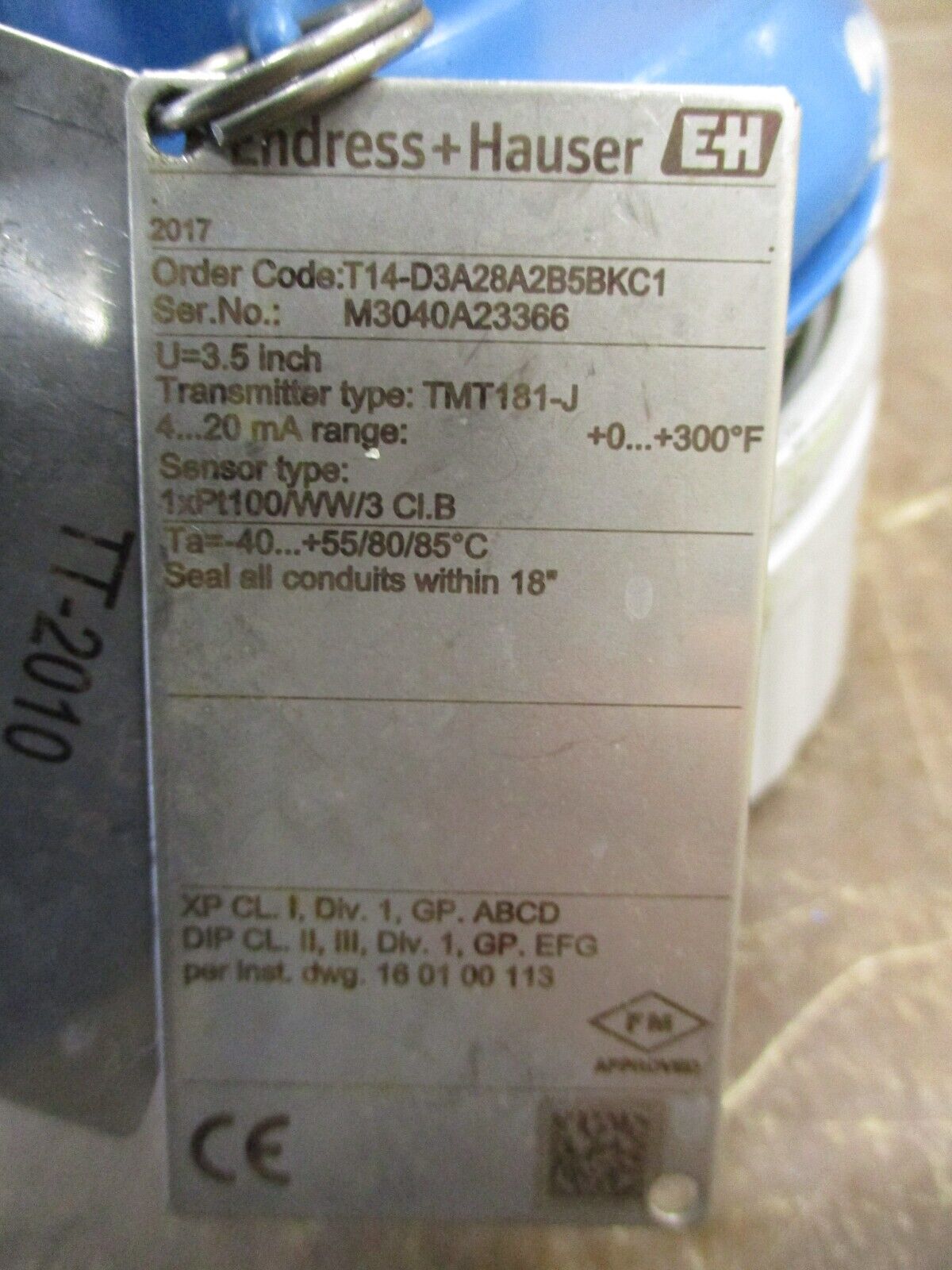 Endress + Hauser Temperature Sensor T14-D3A28A2B5BKC1 Range: 0-300° F Used