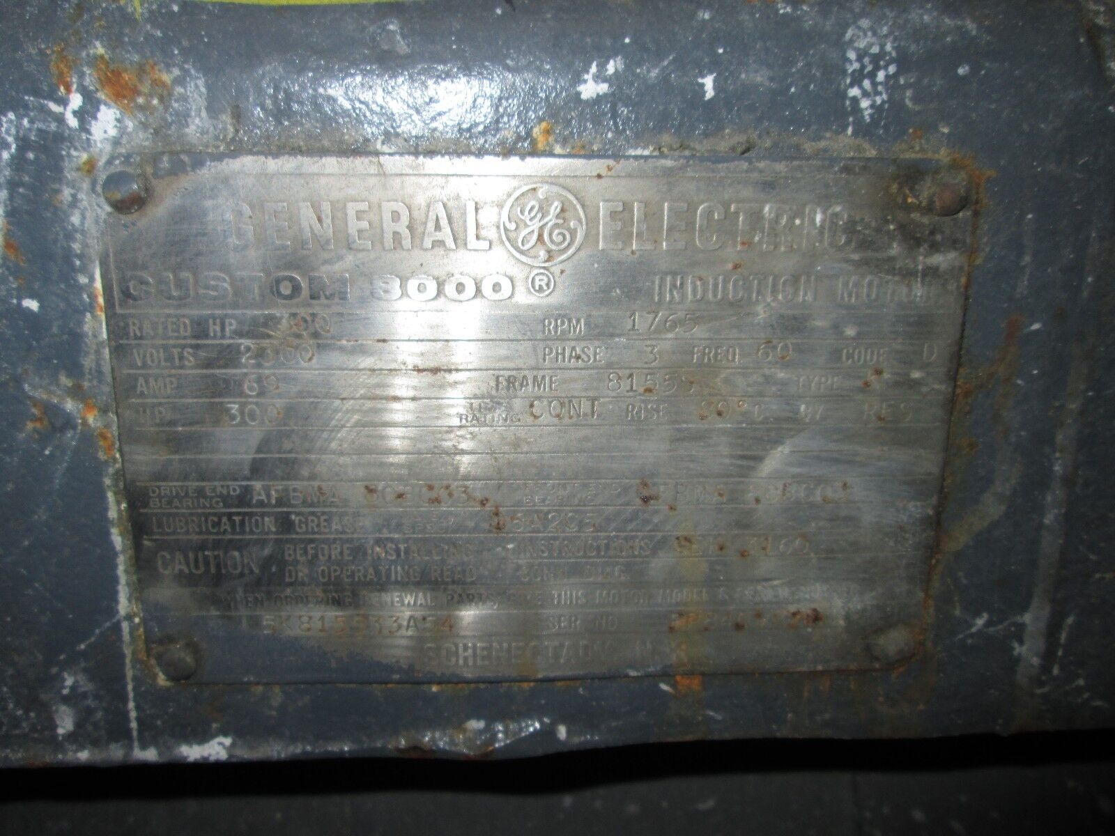 GE Motor 5K815533A54 300HP 1800 RPM 8155S Frame 2300V 69A Used