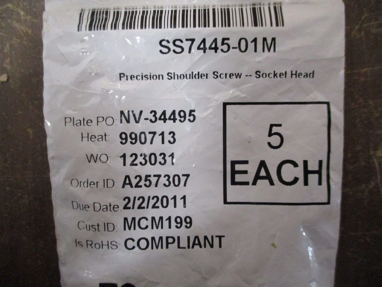 Lyn-Tron Stainless Steel Precision Shoulder Screw SS7445-01M Socket Head 3/8"