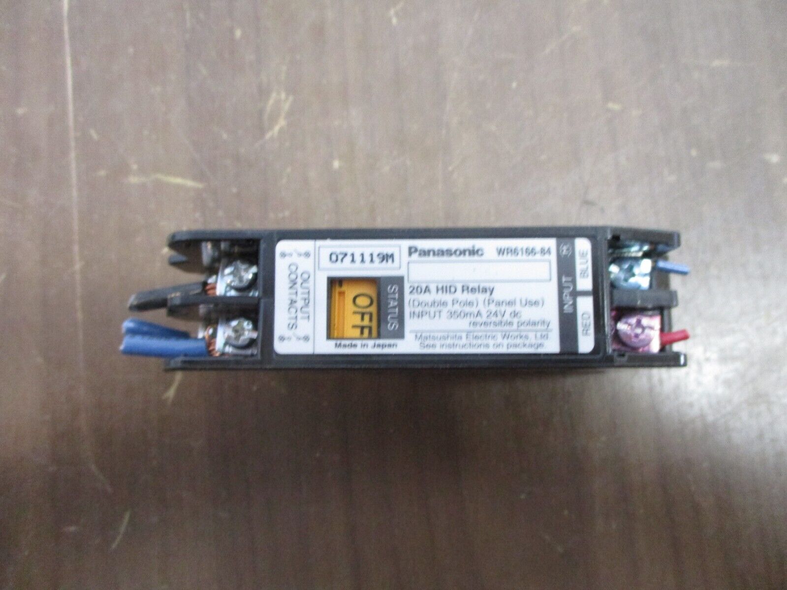 Panasonic HID Relay WR6166-84 20A Double Pole Panel Use Input: 350mA 24VDC Used