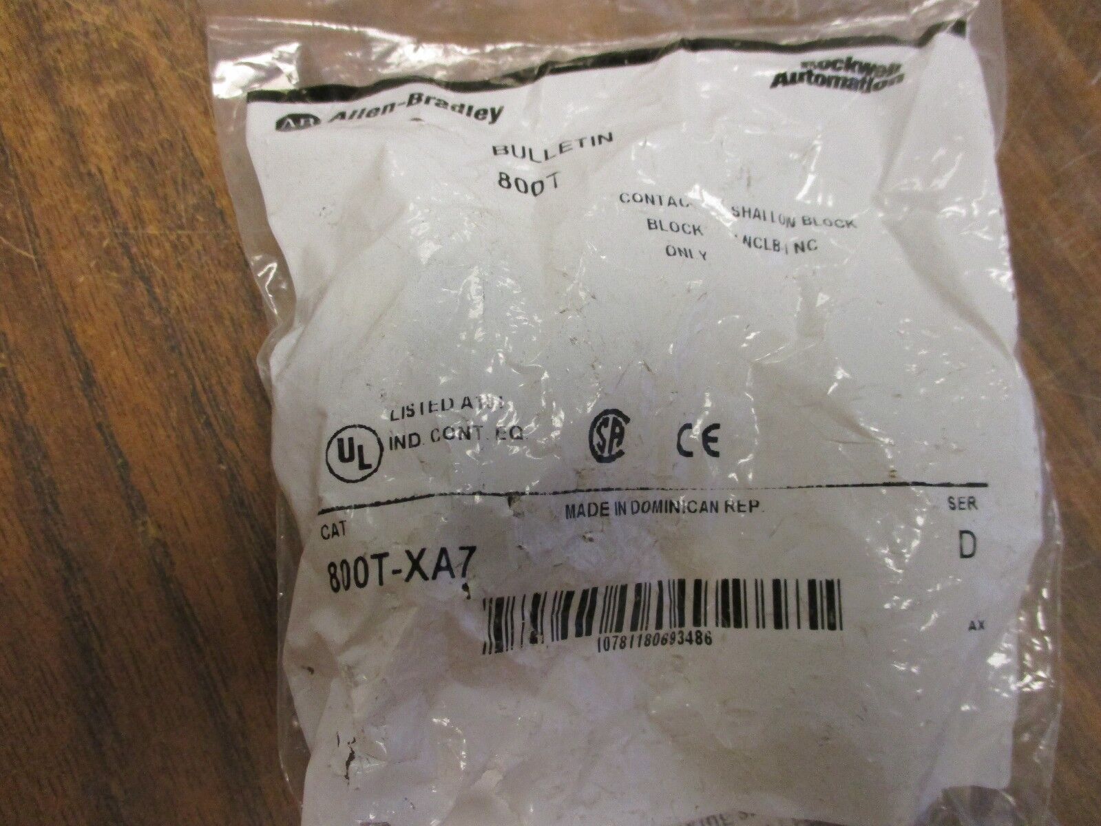 Allen-Bradley Shallow Contact Block 800T-XA7 Ser D New Surplus