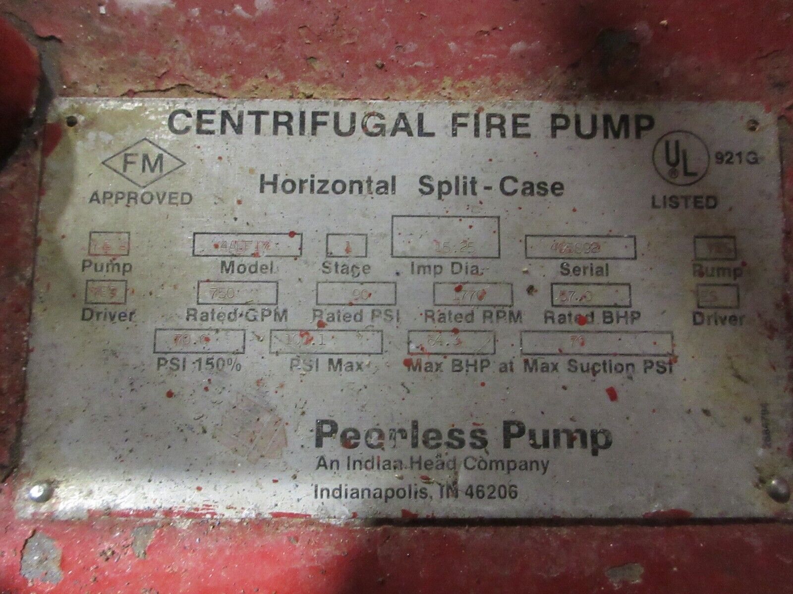 Peerless Pump Centrifugal Pump 4ABF17 60HP 750GPM 1770RPM Used