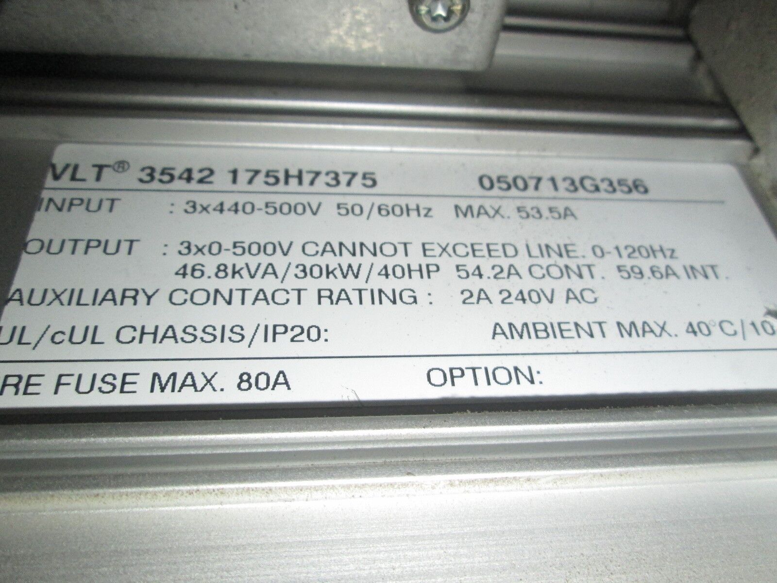 Danfoss VLT 3542 AC Drive 175H7375 40HP Used