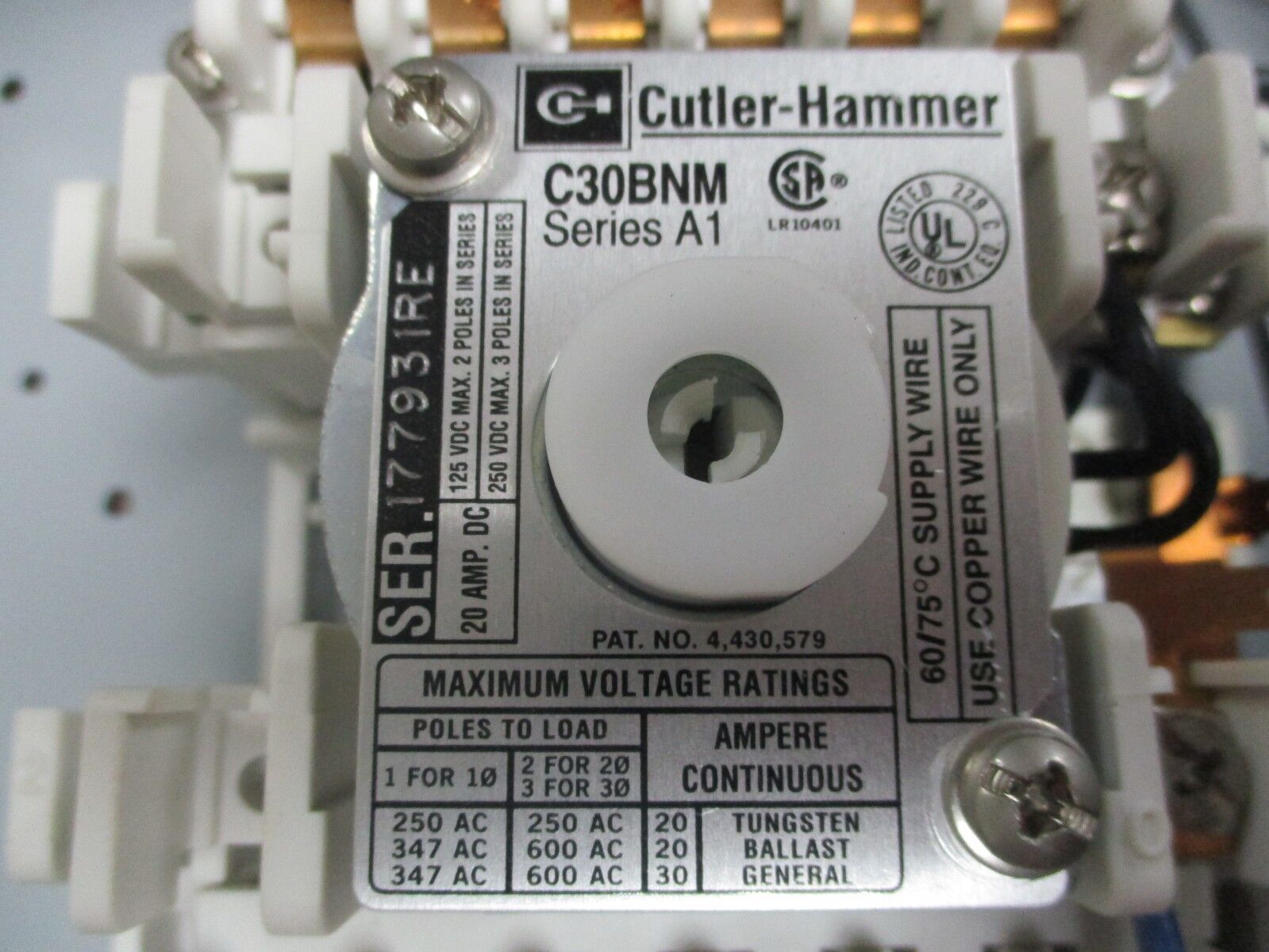 Cutler-Hammer Enclosed Lighting Contactor C30BNM 20A 250VDC/600VAC 120V Coil