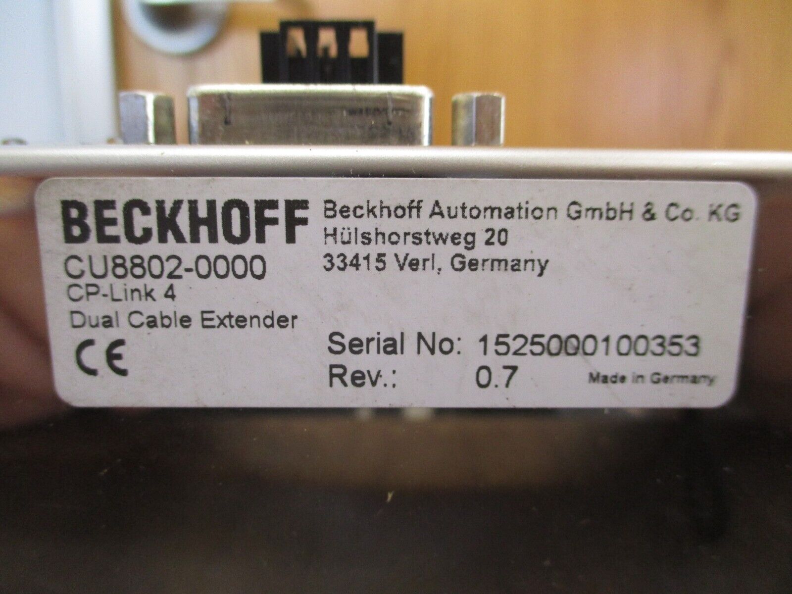 Beckhoff Dual Cable Extender CU8802-0000 Rev. 0.7 Used