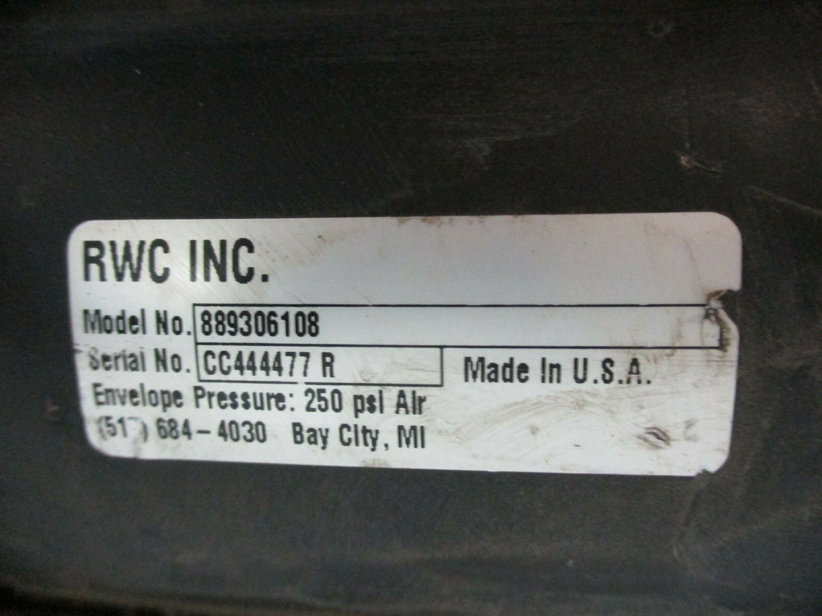 RWC Air Cylinder 889306108 250 PSI Used