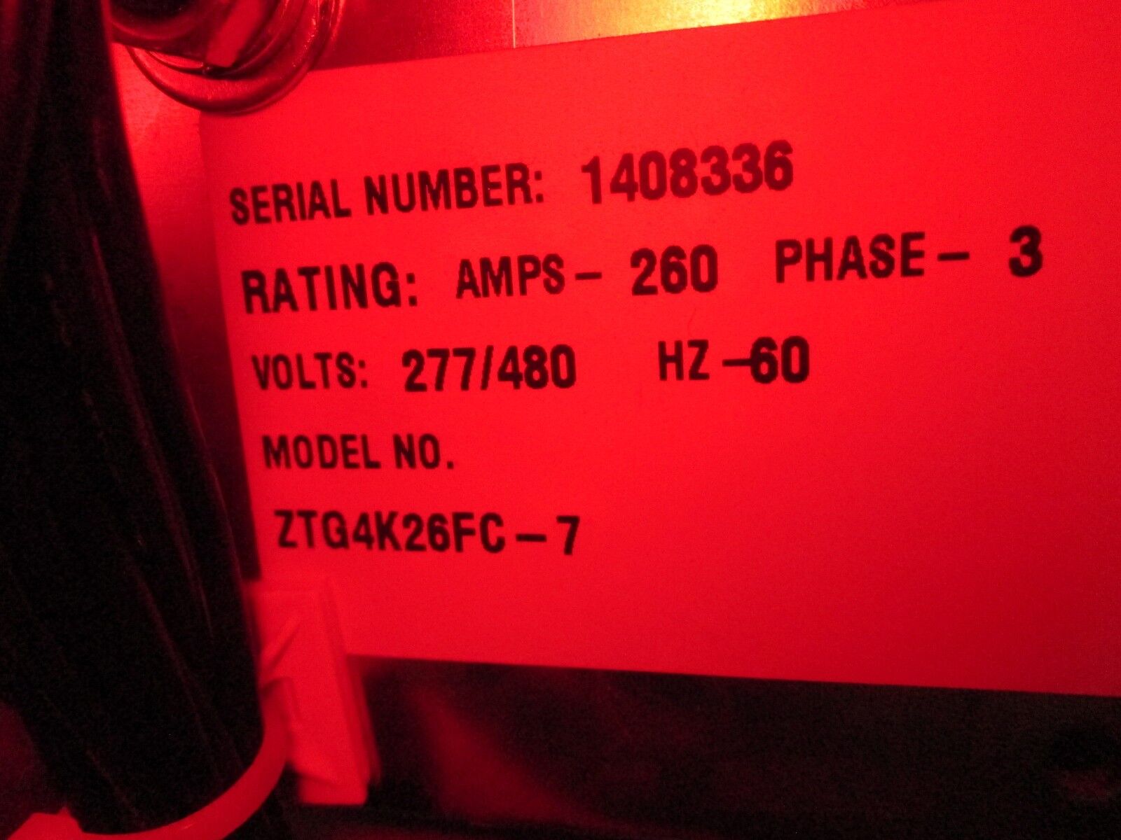 GE Zenith Controls Transfer Switch ZTG4K26FC-7 260A 277/480V 3Ph Nema 1