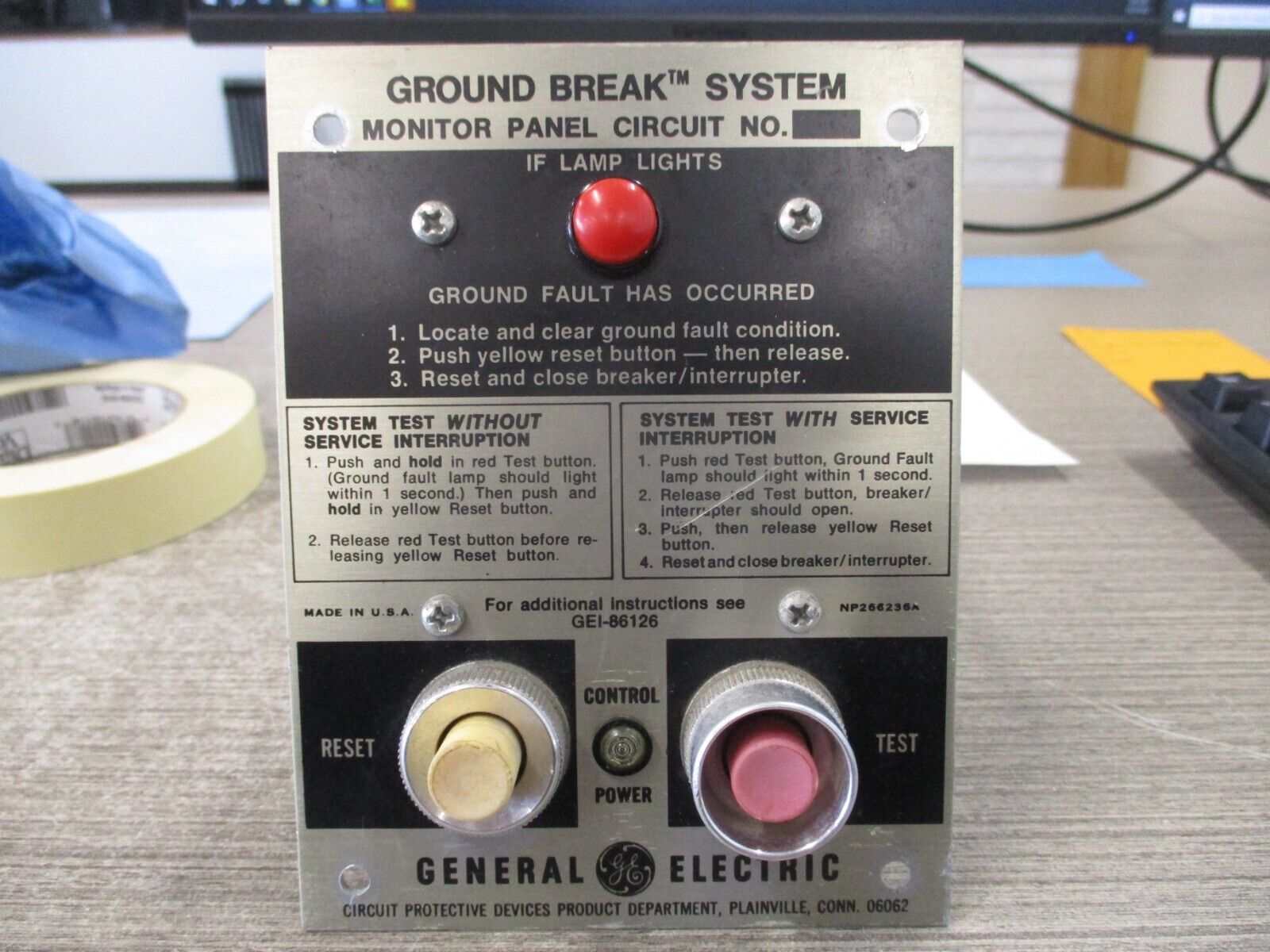 GE Ground Break System Monitor Panel TGSMP Used