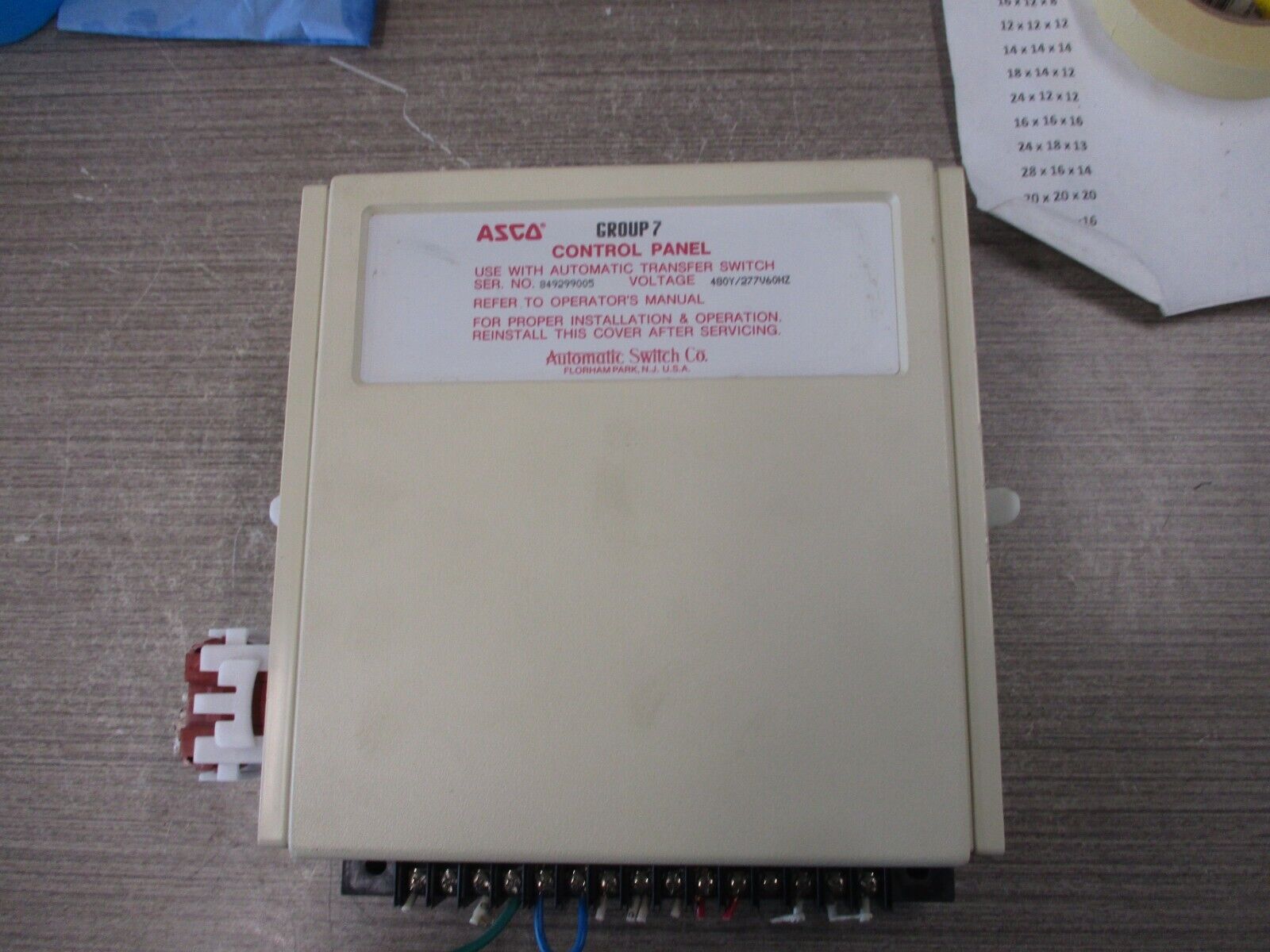 Asco Automatic Transfer Switch Control Panel GROUP7 480Y/277V 60Hz Used