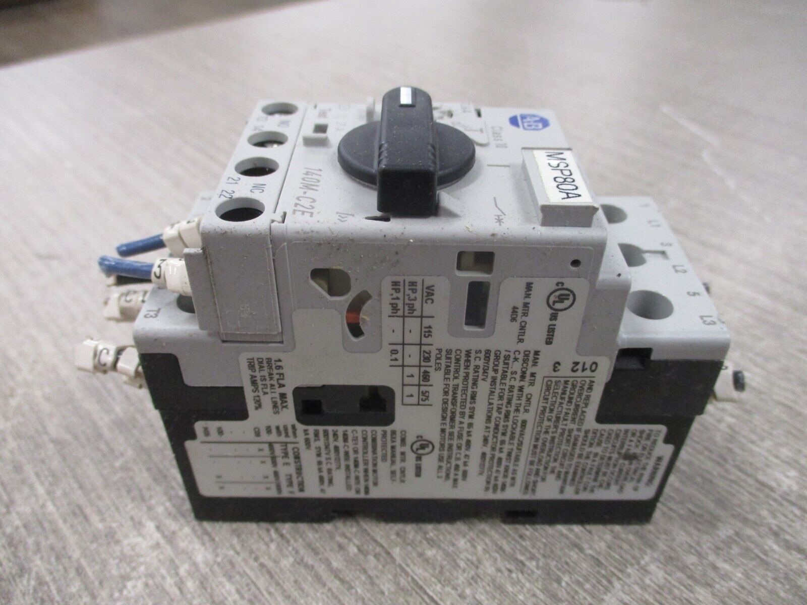 Allen-Bradley Manual Motor Protector 140M-C2E-B16 Ser. C Trip: 1.0-1.6A 600V Use