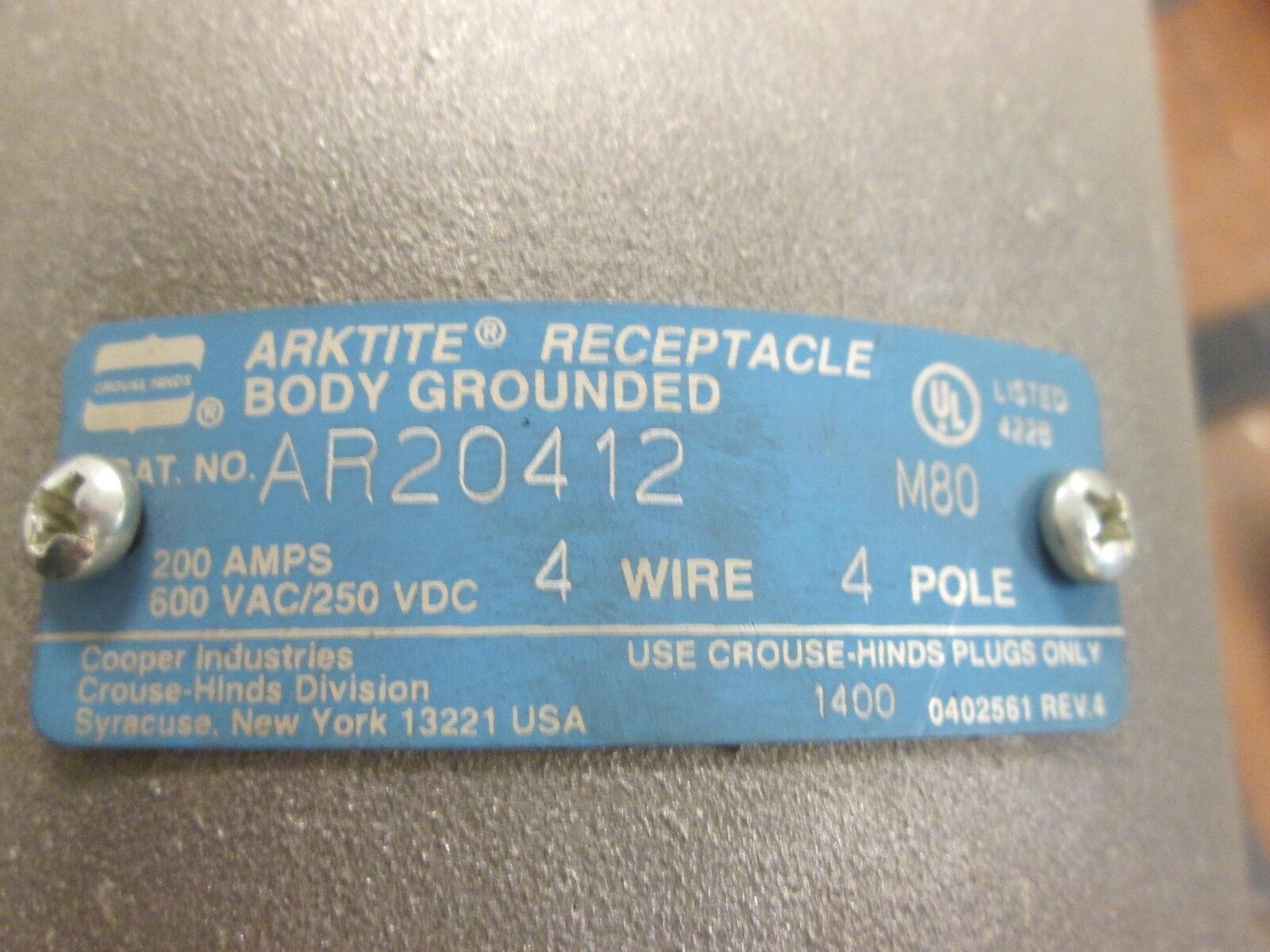 Crouse Hinds Arktite Receptacle w/ Base AR20412 200A 600V 4W 4P