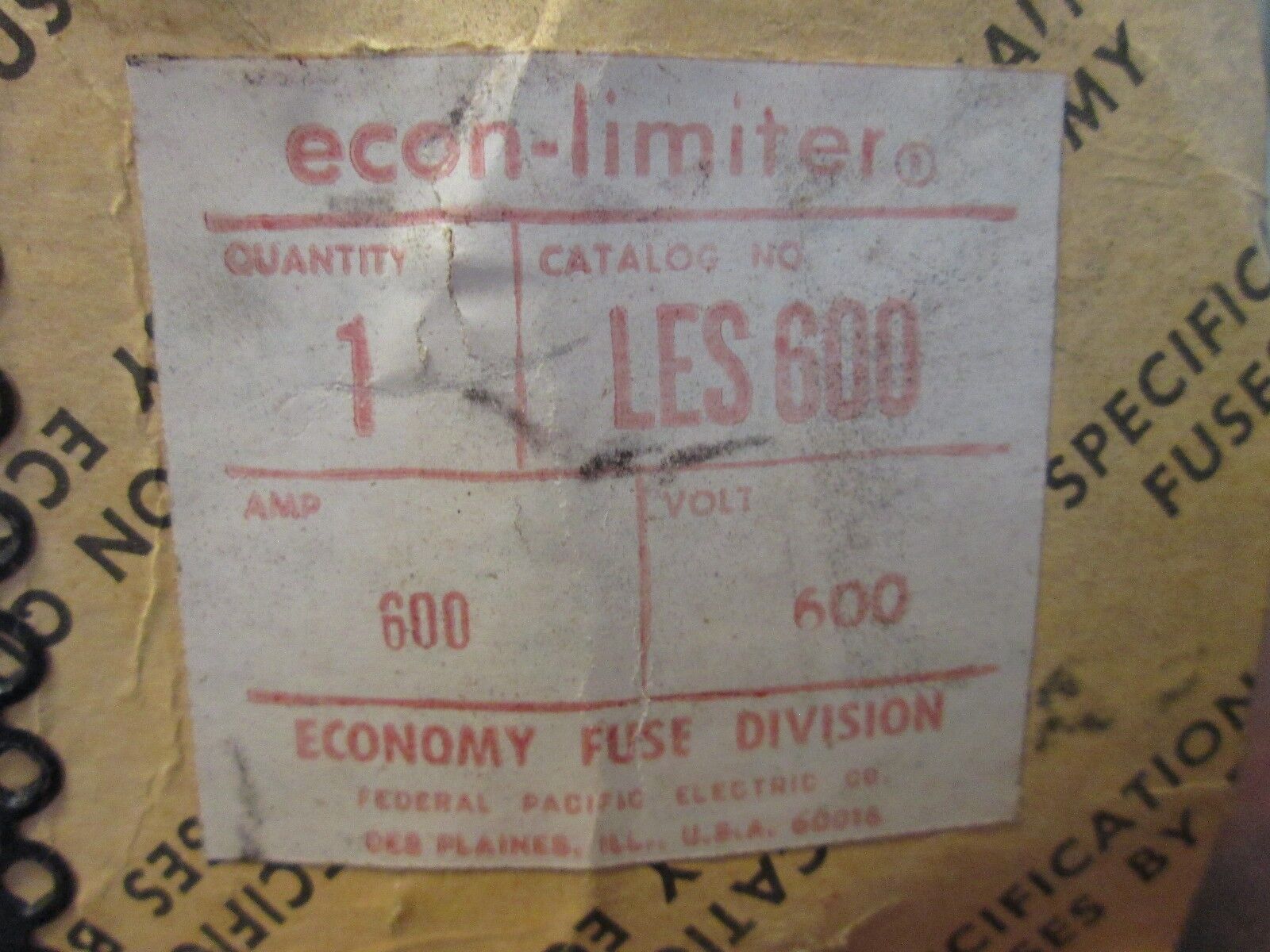 Economy Econ-Limiter Fuse LES 600 600V 600A New Surplus