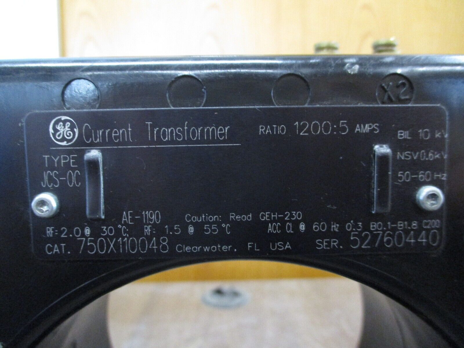 GE Type JCS-0C Current Transformer 750X110048 Ratio 1200:5A 600V 60Hz 10kV BIL