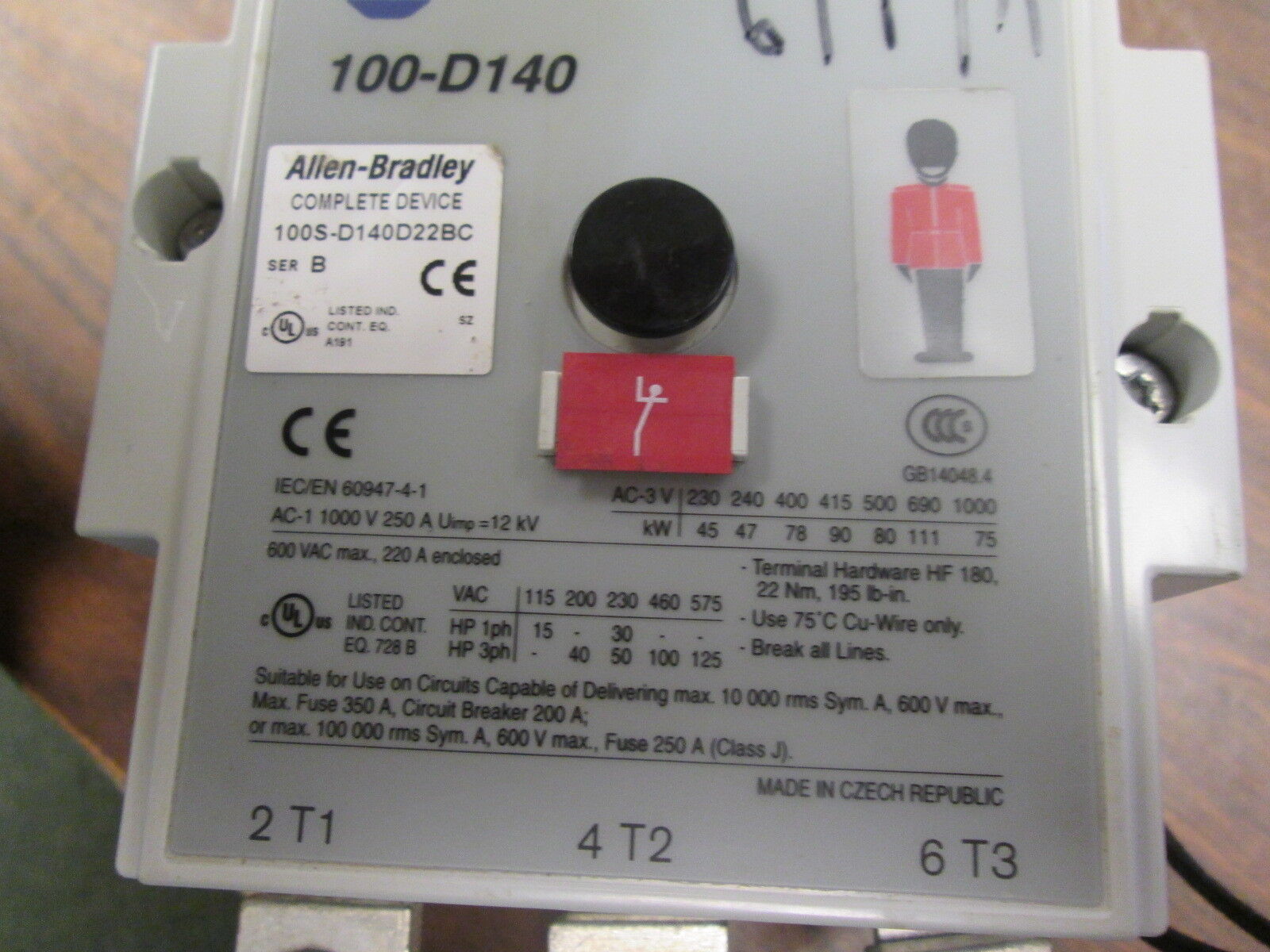 Allen-Bradley Safety Contactor 100S-D140D22BC 120V Coil 220A 600V Used