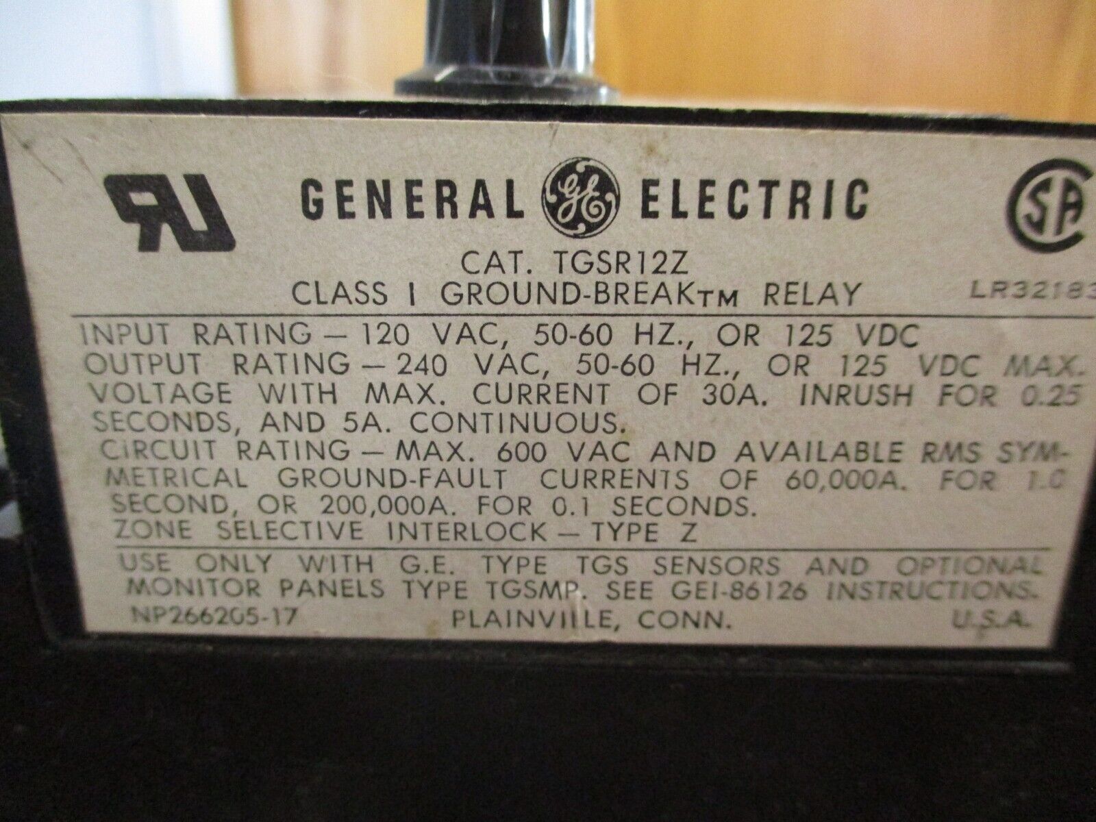 GE Ground Break System TGS0008/TGSR12Z/TGSMP Sensor: 3000A Panel: 120VAC Used