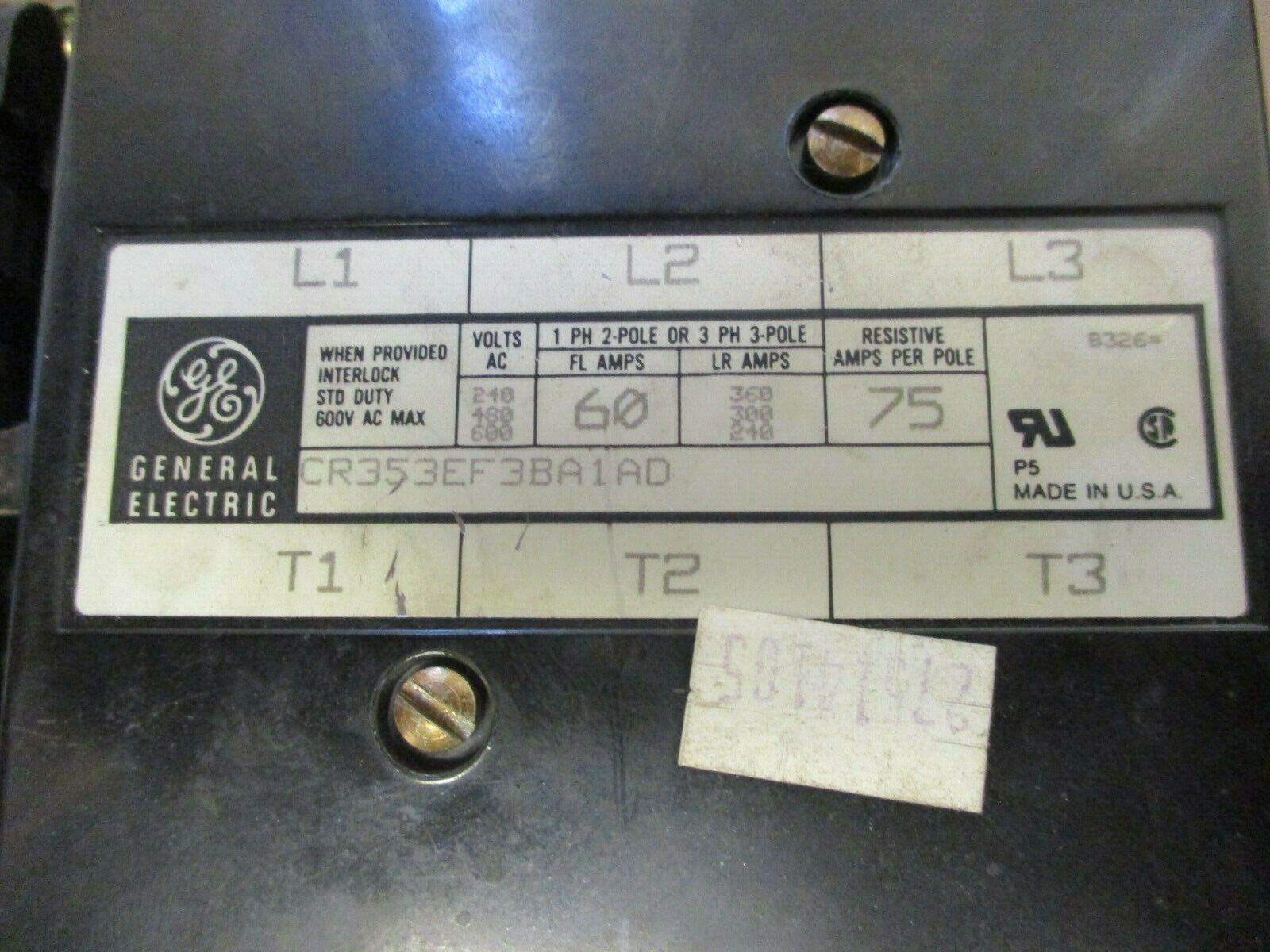 GE Contactor CR353EF3BA1AD 110-120V Coil 60A 600V Used