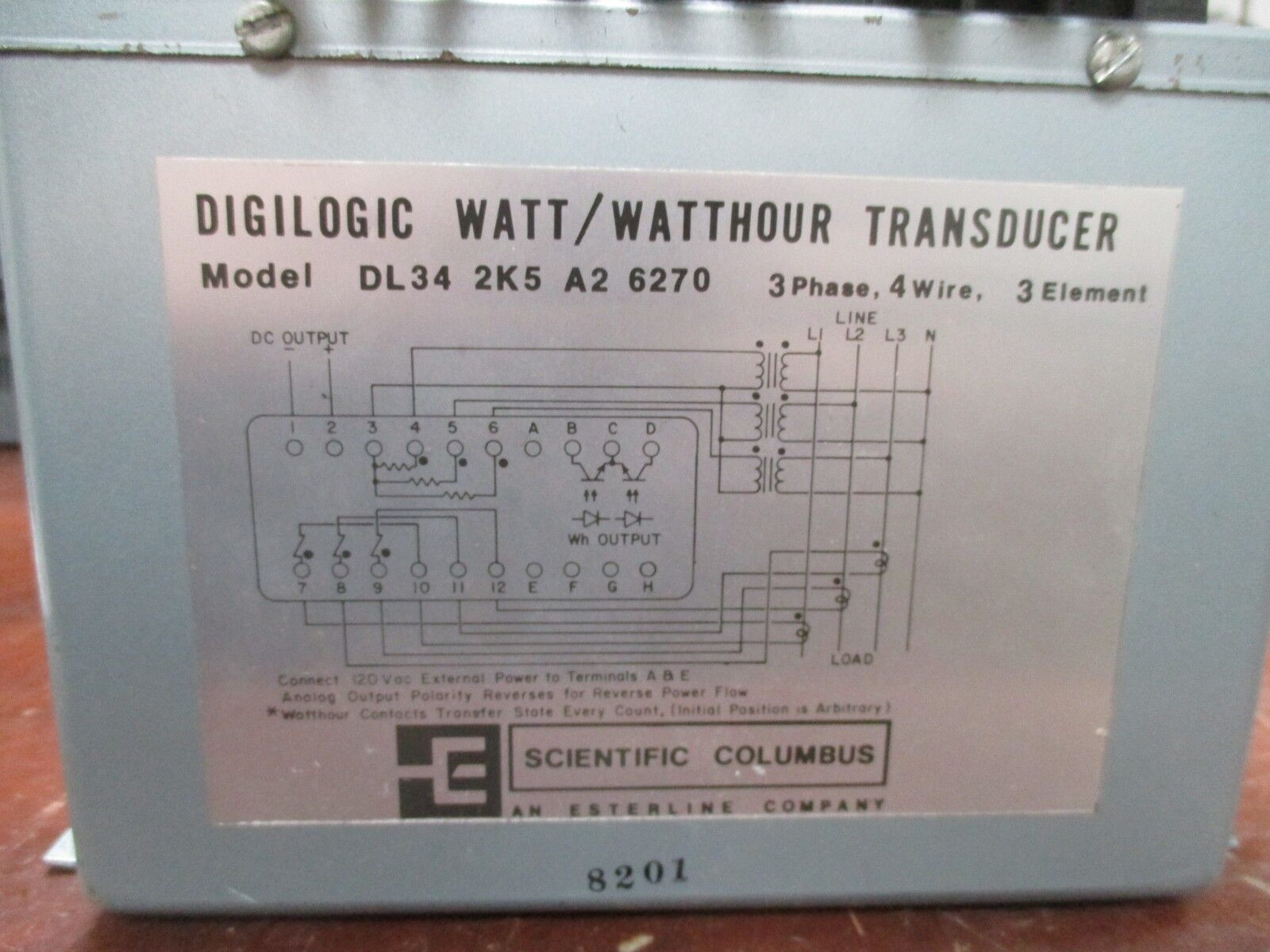 Scientific Columbus Digilogic Watt/Watthour Transducer DL34-2K5-A2-6270 3Ph 4W