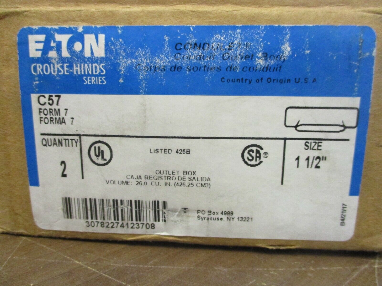 Eaton Crouse-Hinds Form 7 Condulet C57 Size: 1-1/2" New Surplus *Box of 2*