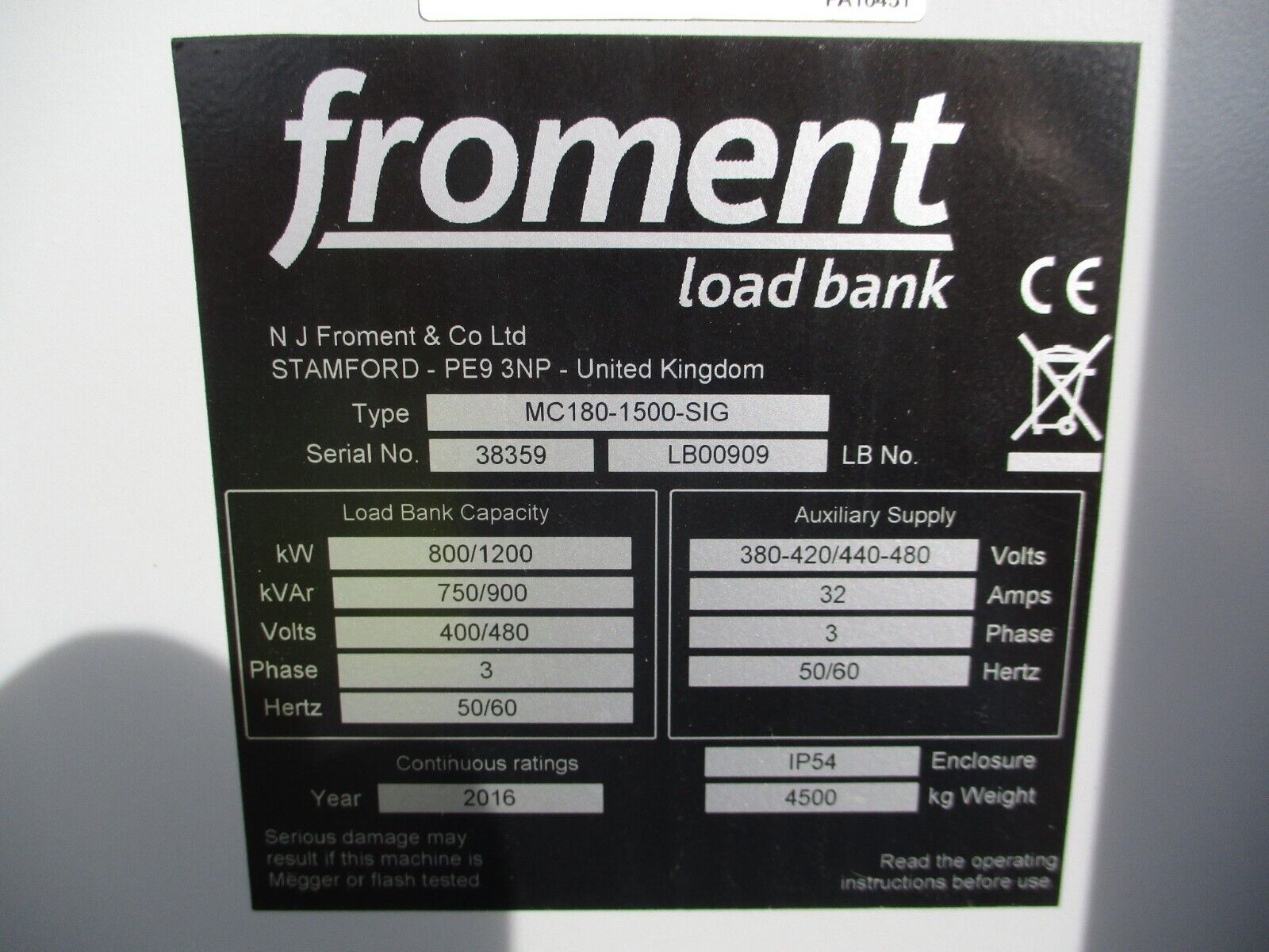 ASCO 6000 Series Froment Load Bank MC180-1500-SIG 800/1200KW 750/900kVAR 3Ph