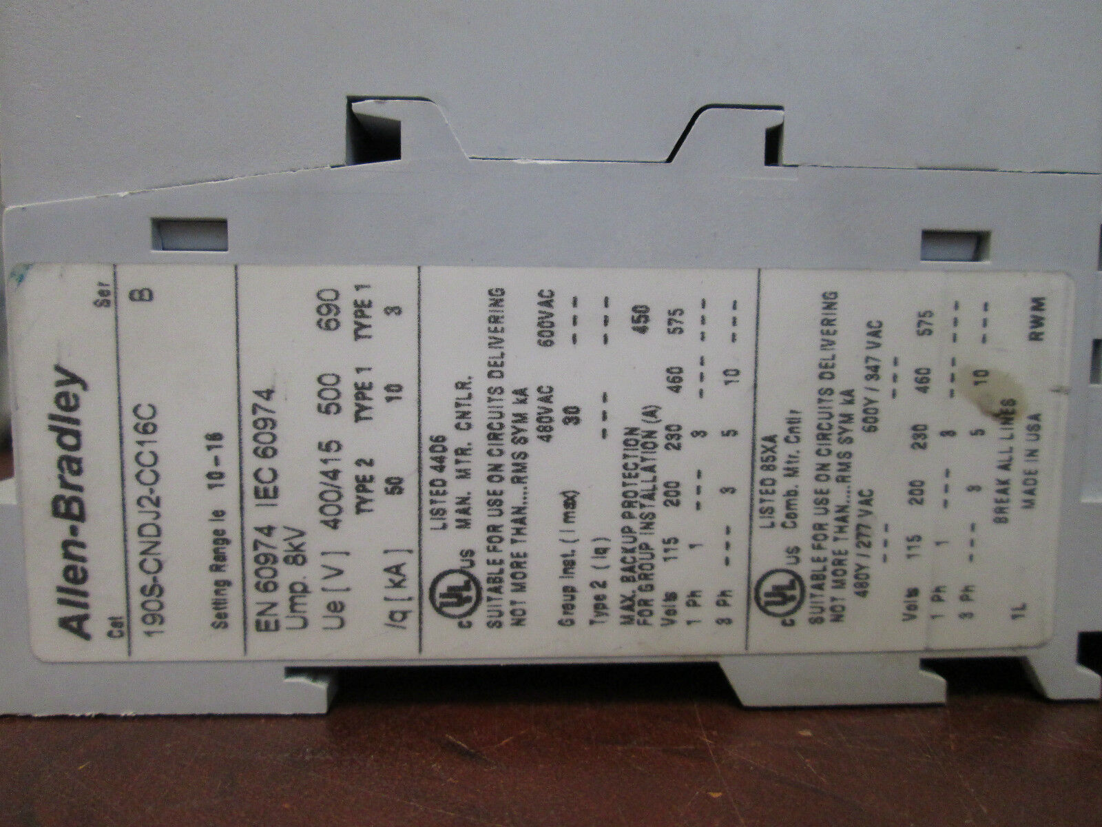 Allen-Bradley MCS Compact Starter 190S-CNDJ2-CC16C 24VDC Coil 10-16A Trip Used