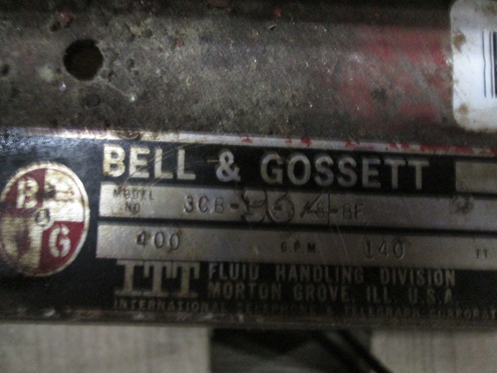 Bell&Gossett 1510 Pump 3CB-10-3/8-BF 400GPM 140ft Head 20HP 1800RPM 175PSI Used