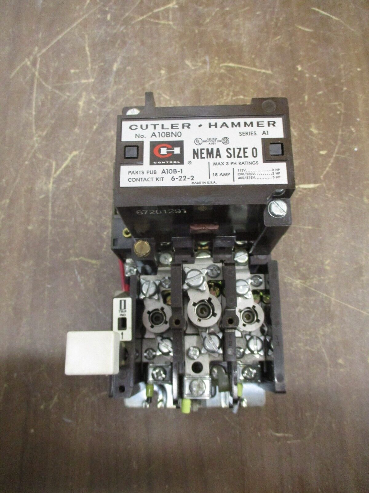 Cutler-Hammer Size 0 Starter A10BN0 Ser. A1 120V Coil 18A Used
