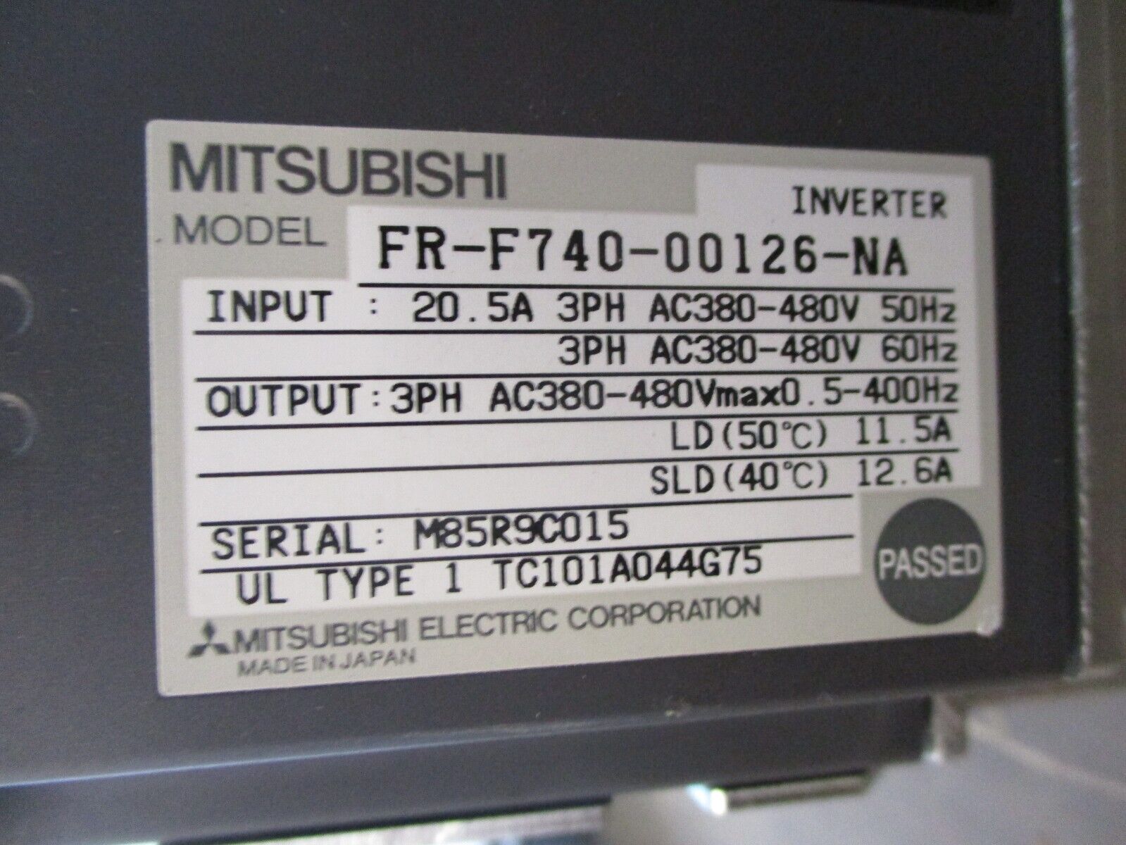 Mitsubishi AC Drive FR-F740-00126-NA 7.5HP 3Ph w/ Keypad Used