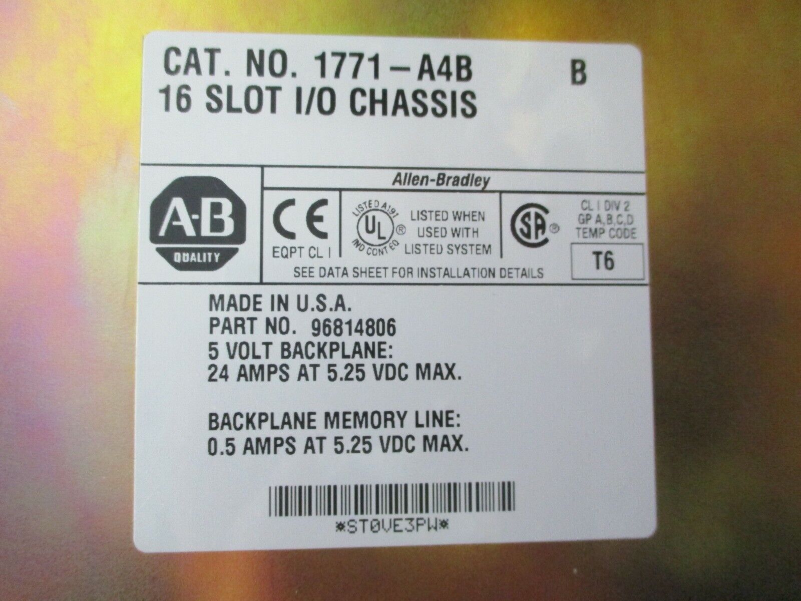 Allen-Bradley 16-Slot I/O Chassis 1771-A4B Ser. B Used