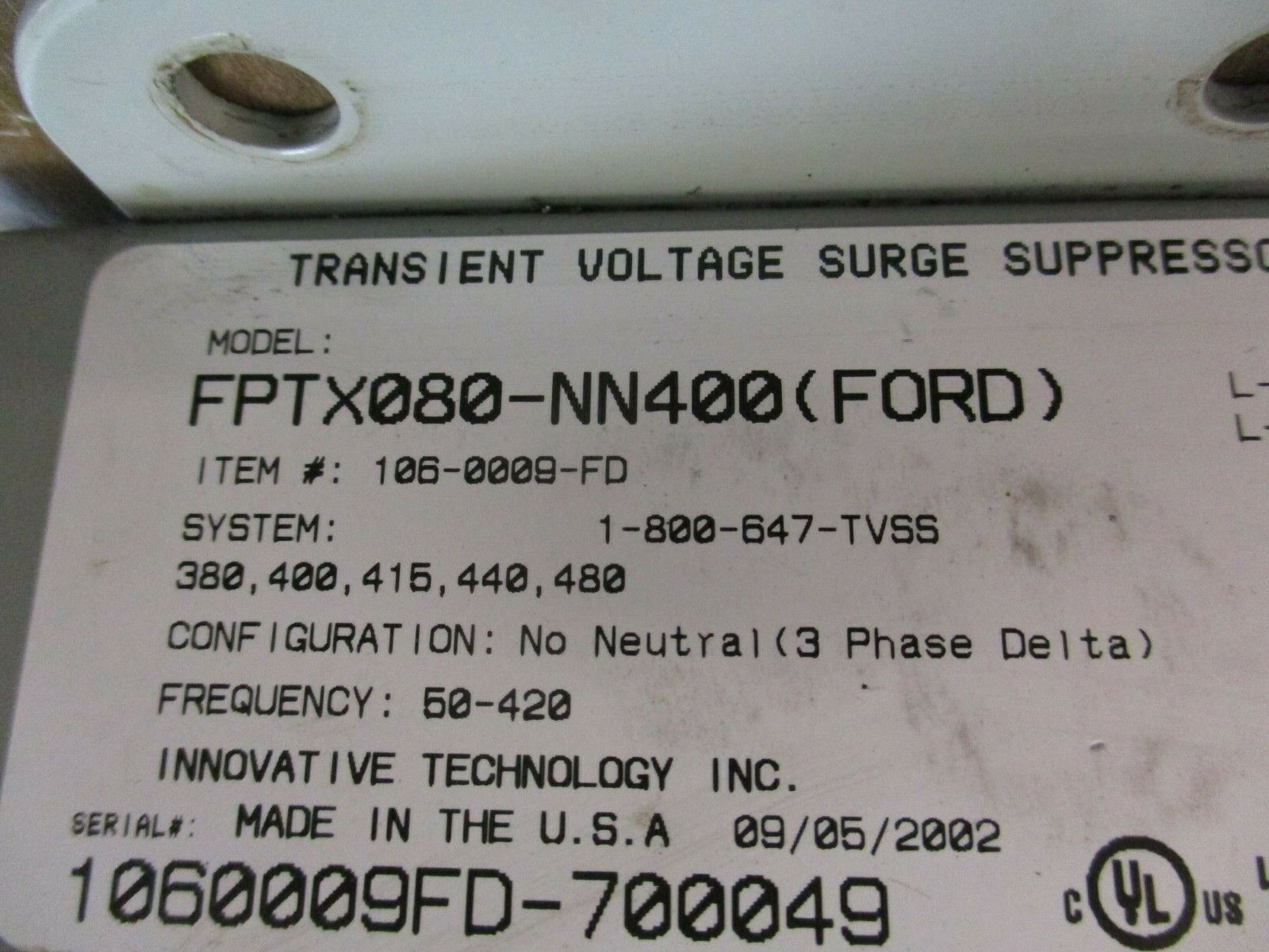 Innovative Technology The IT Protector Surge Suppressor FPTX080-NN400 50-420Hz