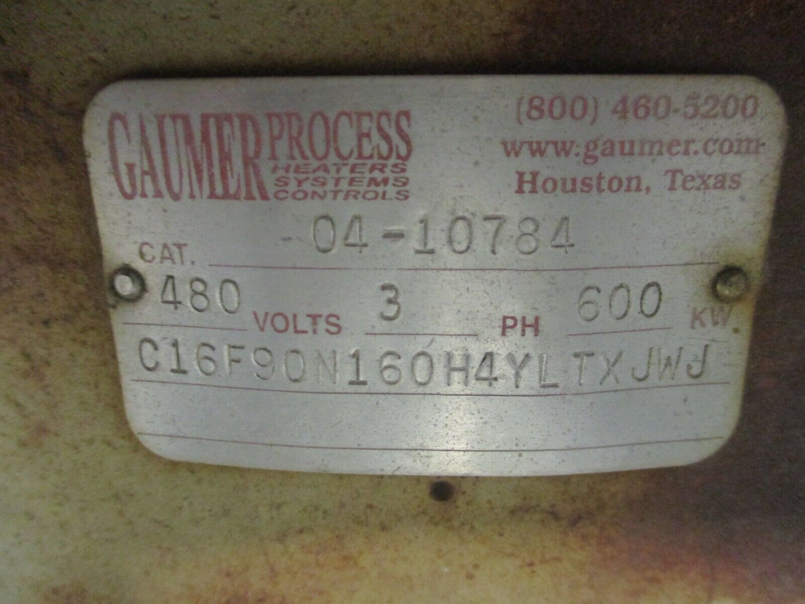 Gaumer Heater Array 04-10784/C16F90N160H4YLTXJWJ 600KW@480V 3Ph Rev. 4 MFD:2004