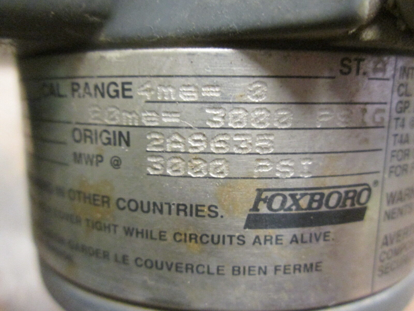 Foxboro Pressure Transmitter 1GP10-D20E1F-A Supply: 12.5-42VDC 3000PSI Used