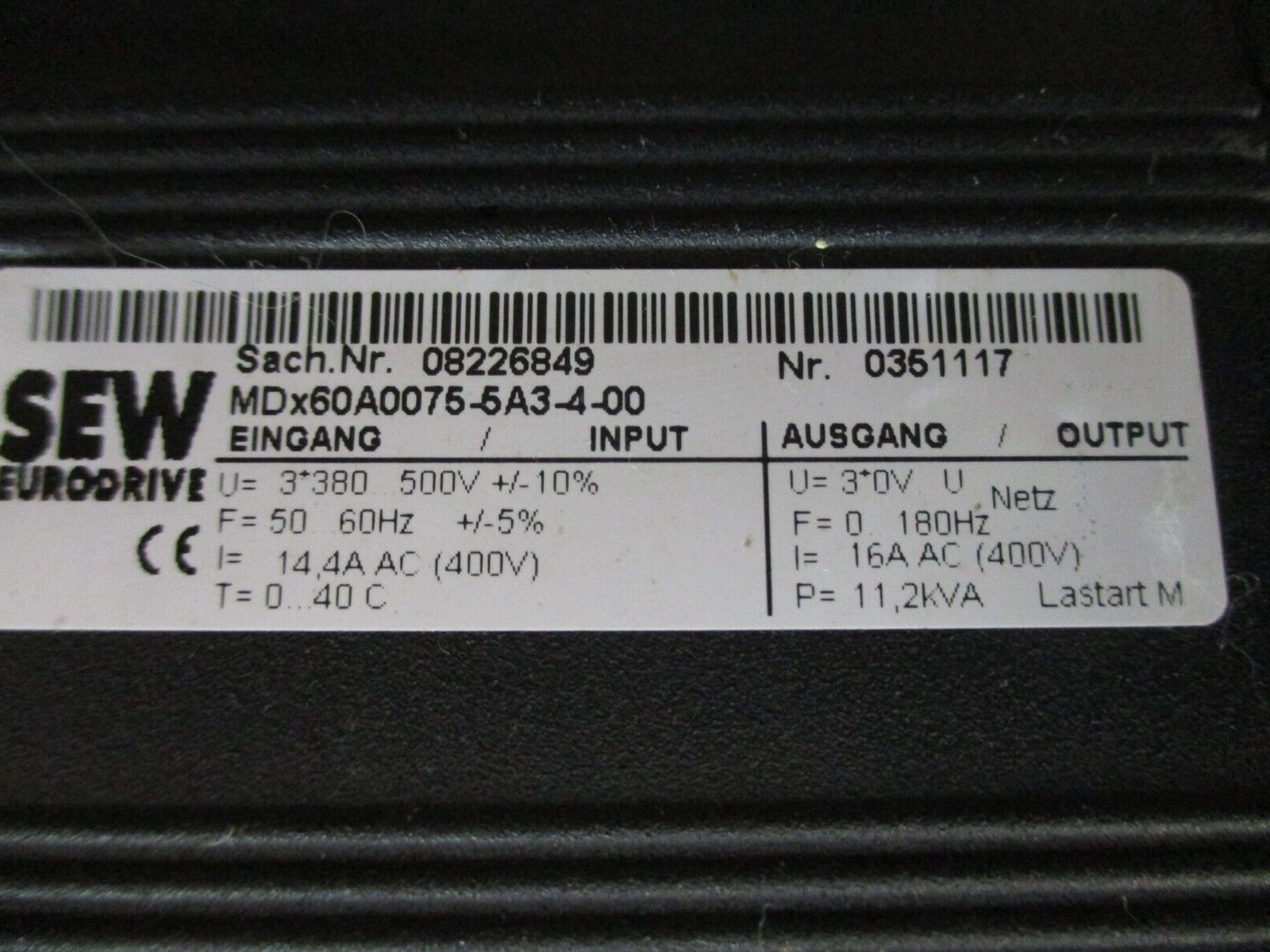 SEW-Eurodrive Movidrive MCS41A0075-5A3-4-00 Approx. 10HP *No Keypad* Used