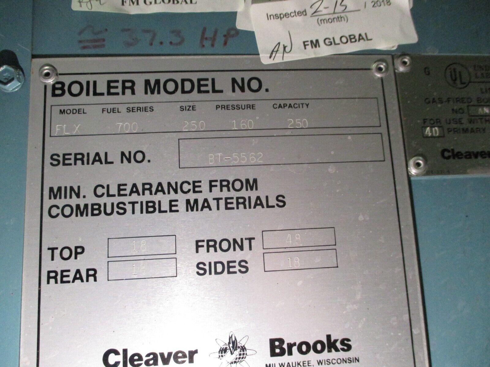 Cleaver Brooks FLX Watertube Boiler FLX 250 60HP 160PSI Hot Water Nat Gas Burner