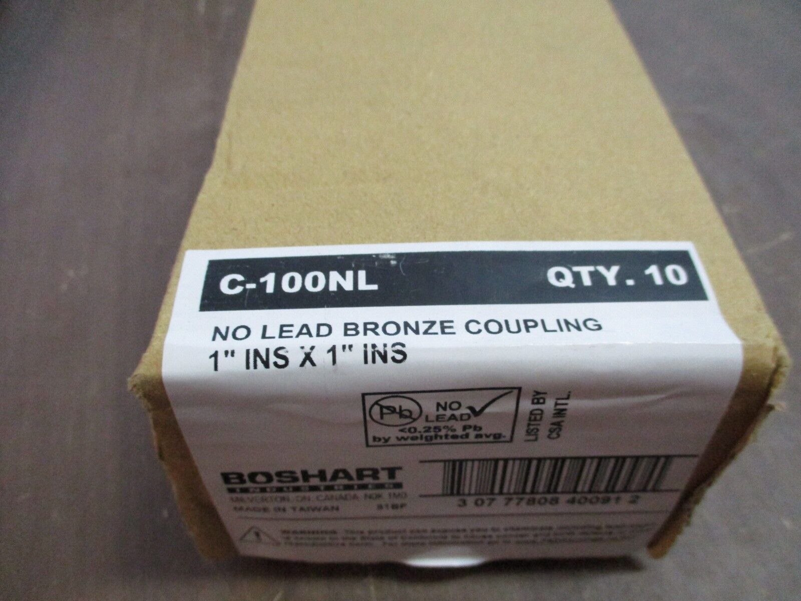 Boshart Bronze Coupling C-100NL 1" Ins. X 1" Ins. No Lead *Box of 10*