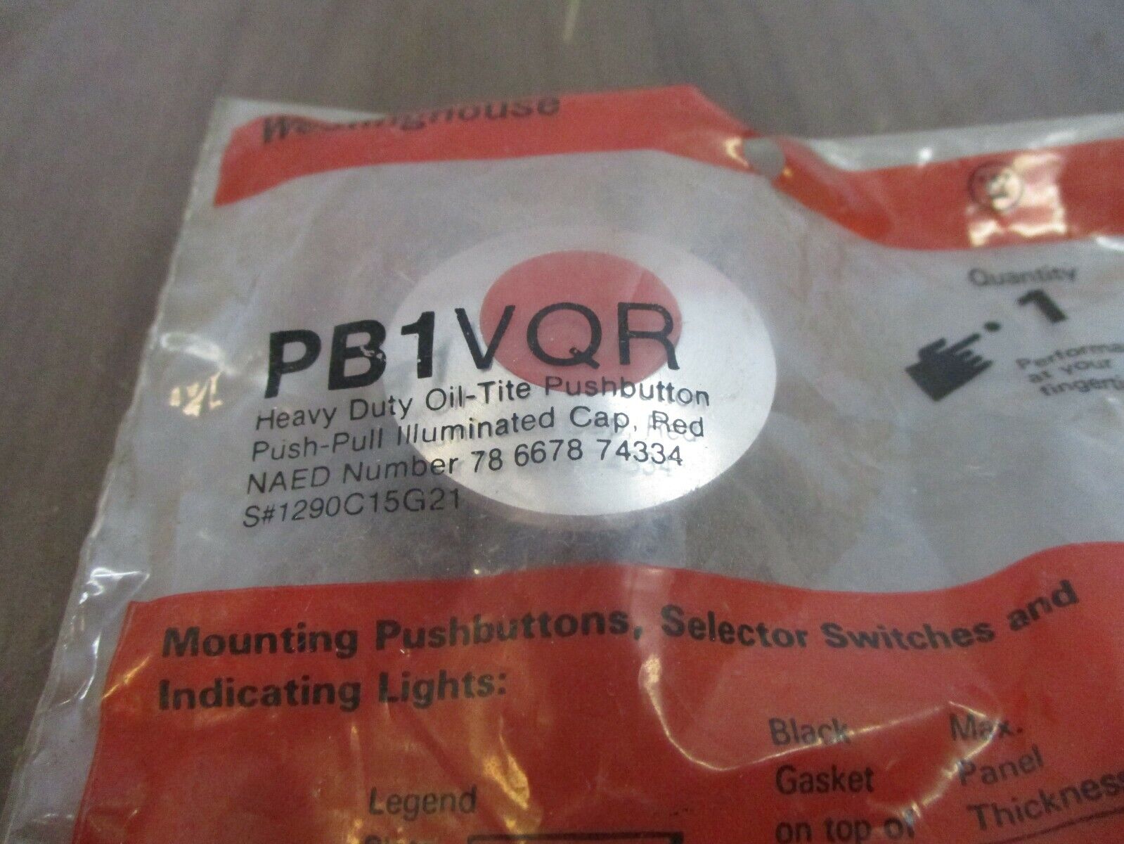 Westinghouse Illuminated Pushbutton Cap PB1VQR Red Heavy Duty Oil-Tite