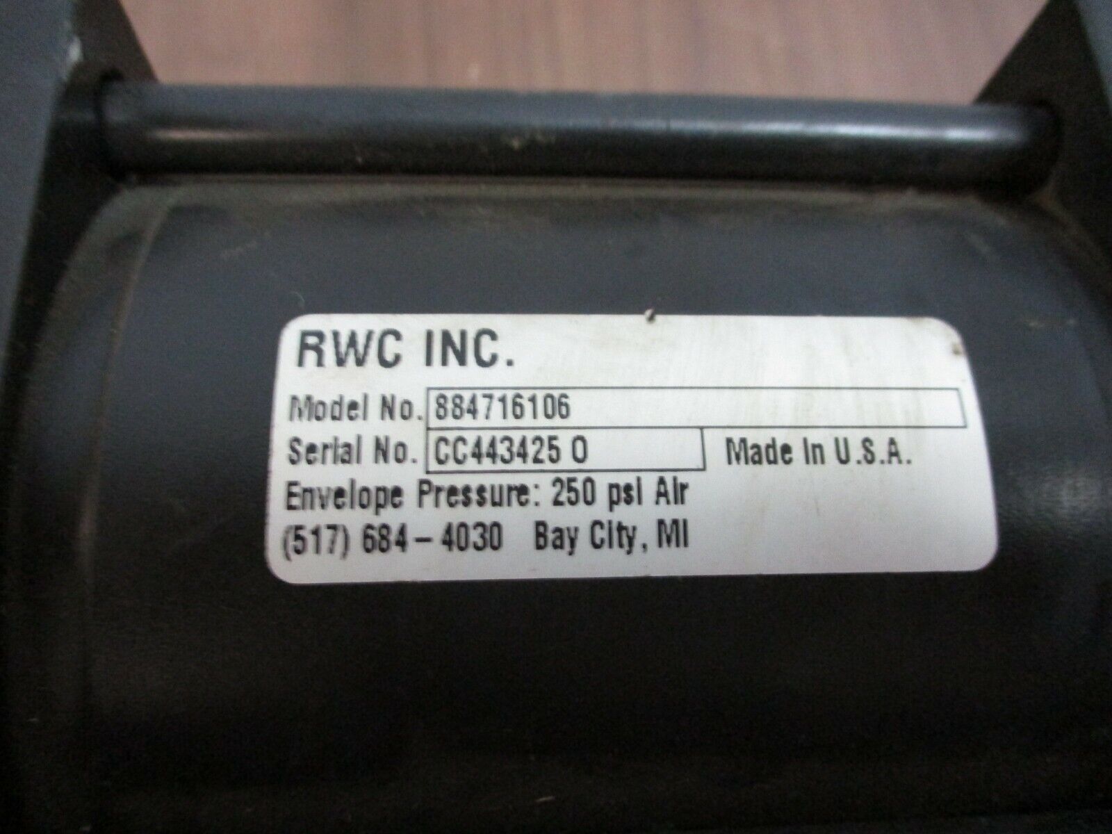 RWC Air Cylinder 884716106 250 PSI Used