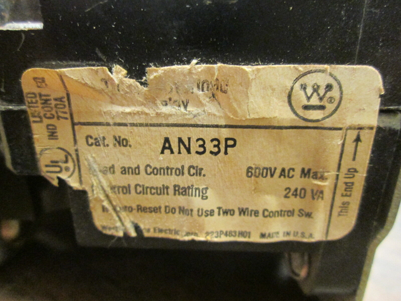 Westinghouse Thermal Overload Relay AN 33P 600V 240VA 3P Used