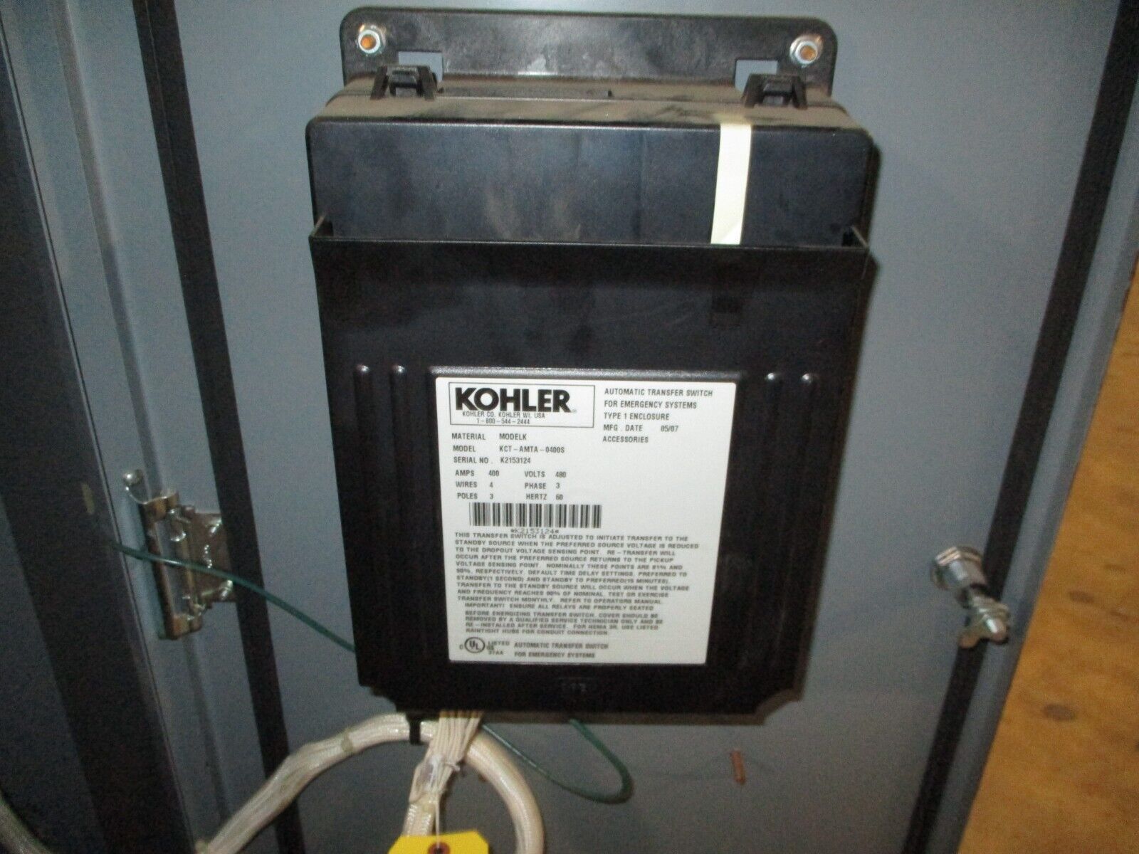 Kohler Automatic Transfer Switch KCT-AMTA-0400S 400A 480V 3Ph 4W 3P 60Hz Used